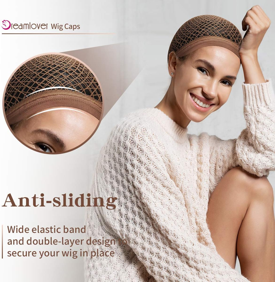 Dreamlover Hair Net for Wig, Brown Wig Cap for Long Hair, Mesh Wig Cap, 2 Pieces - Brown image number 5