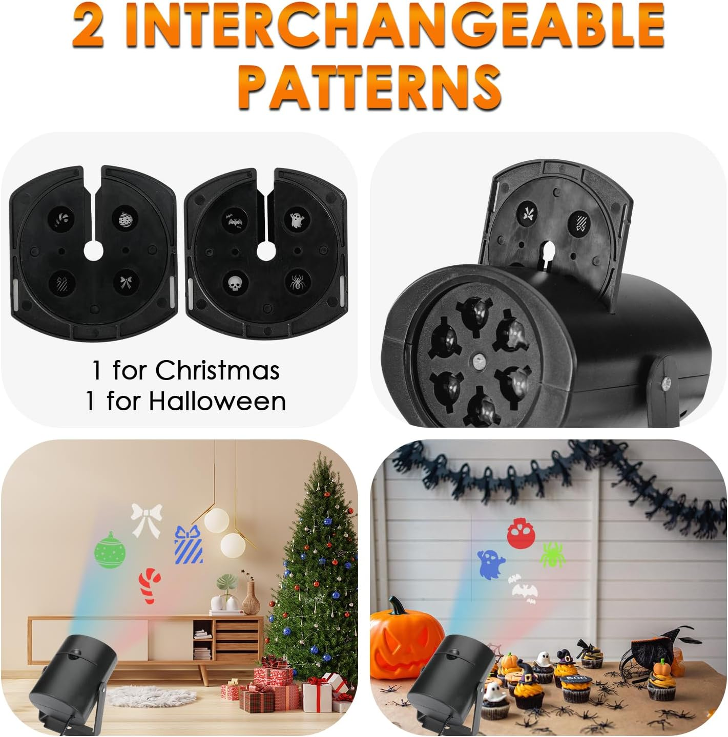 AUTOWT Halloween Christmas Projector Lights, Holiday Light Projector Outdoor, LED Projection Lights with 2 HD Slides for Indoor Outdoor Xmas New Year Party Landscape Decorations image number 6