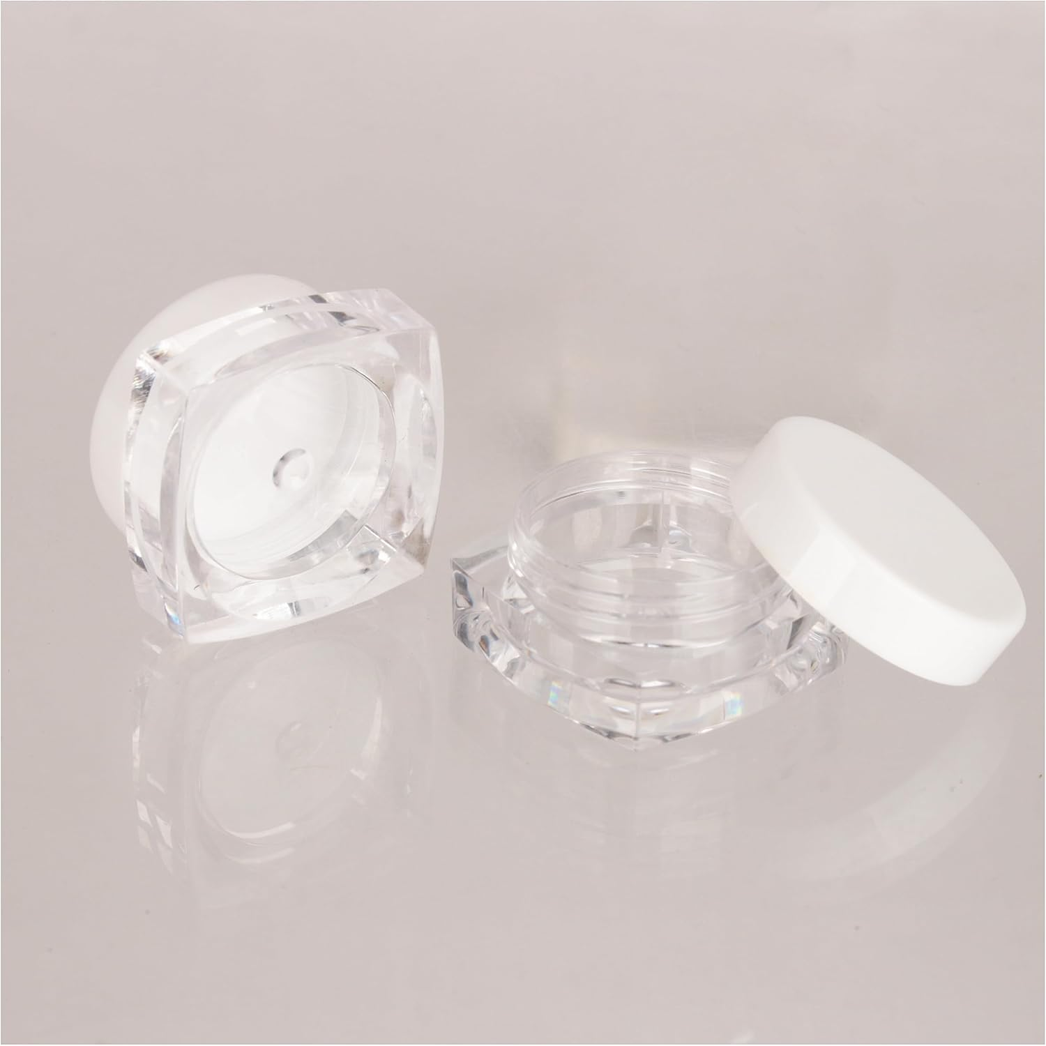 50Pcs Empty 3G White Square Small Plastic Cosmetic Jar Pot Containers for Makeup Lip Balm Powder Sample Wholesale Bulk Cream Jars with Black Lids Travel Container Bottles Packing