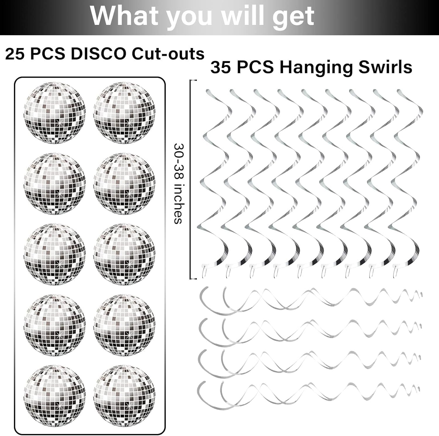 60 Pieces Disco Party Decorations 70S Disco Ball Hanging Swirls 70'S Party Hibiscus Swirls Ceiling Decoration for Retro Disco Fever Party Boogie Party 1970S Birthday Party Hippie Party Favors Supplies image number 4