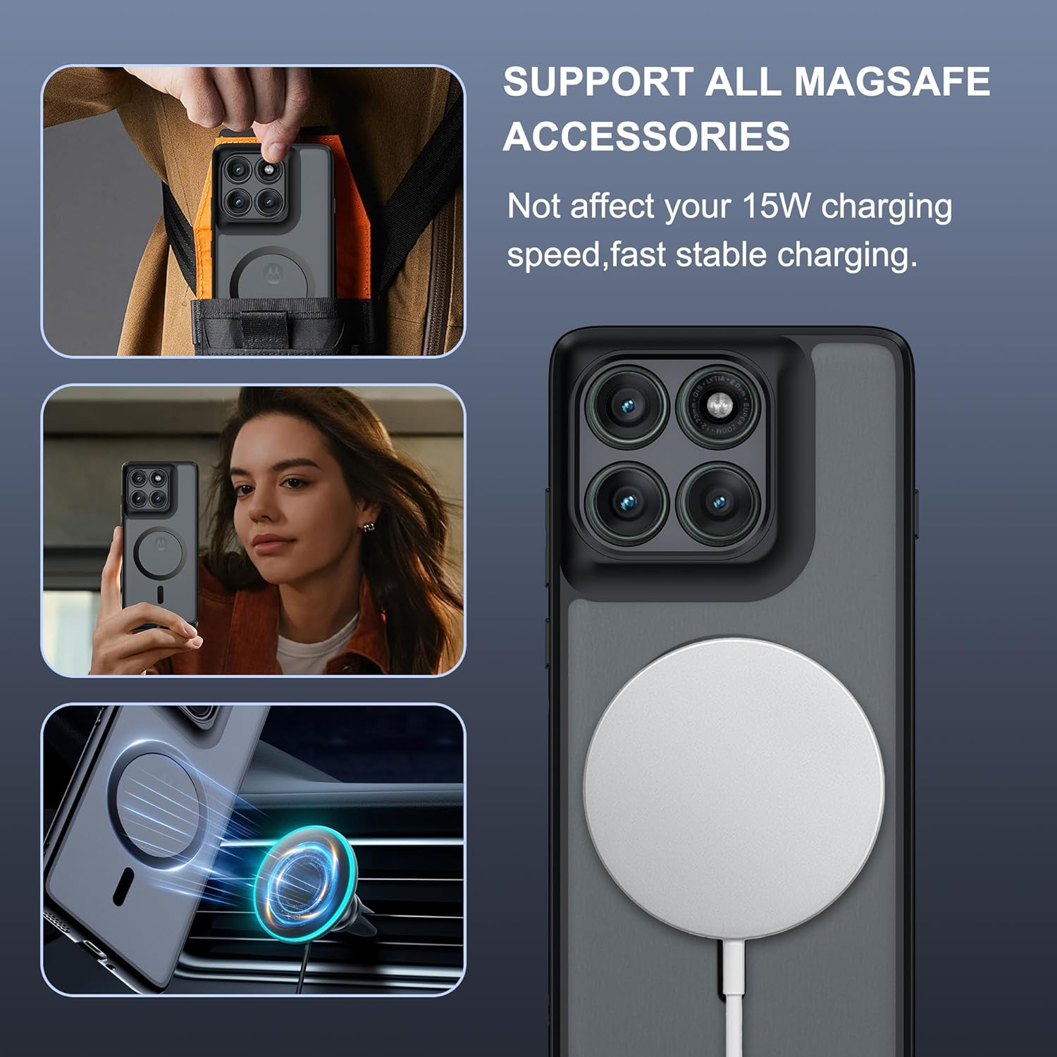 Effcotuo Magnetic Case for Motorola Moto Edge 60 Pro Case [Compatible with Magsafe] Flexible Silicone + Matte Acrylic Protective Case Magnetic Matte Mobile Phone Case Shockproof Translucent image number 5