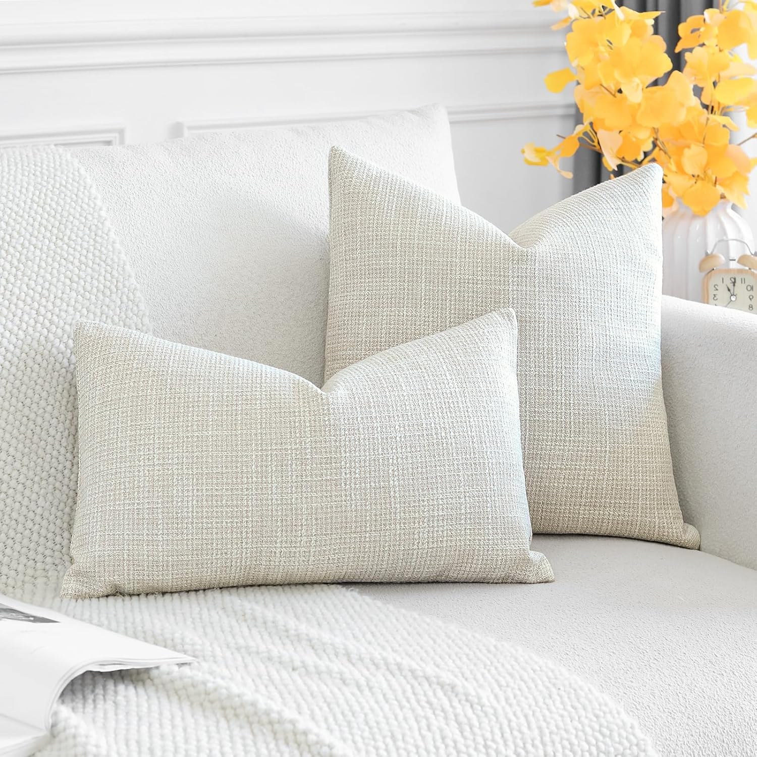 JOTOM Set of 2 Cushion Covers 40X60 Cm Linen Beige Decorative Throw Pillow Covers 16X24 Inch Lumbar Cushion Case Home Decor Pillowcases for Couch Sofa Living Room Bed (Beige)