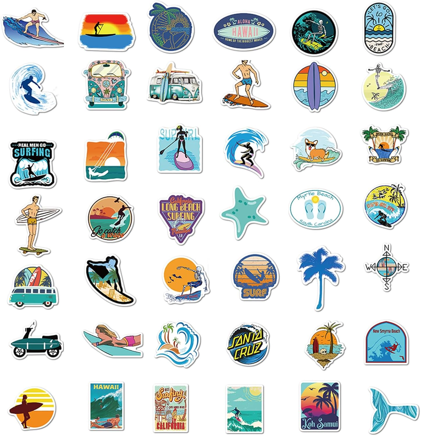 100PCS Surfing Stickers,Cute Surf Style Sport Vinyl Waterproof Decals for Water Bottle Laptop Birthday Gift Supplies image number 3