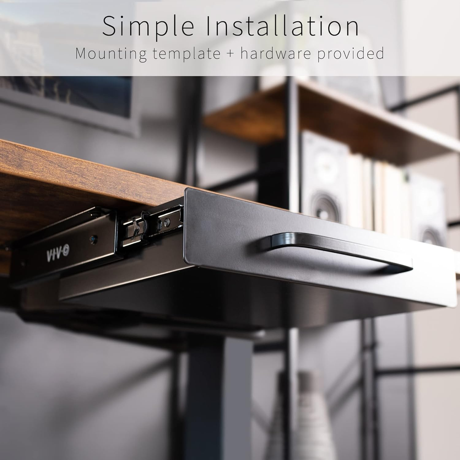 VIVO 13 Inch under Desk Mounted Sliding Pull-Out Drawer for Office Desk, Pull Handle, Storage Organizer for Sit Stand Workstation, Black, DESK-DR1H-B image number 1