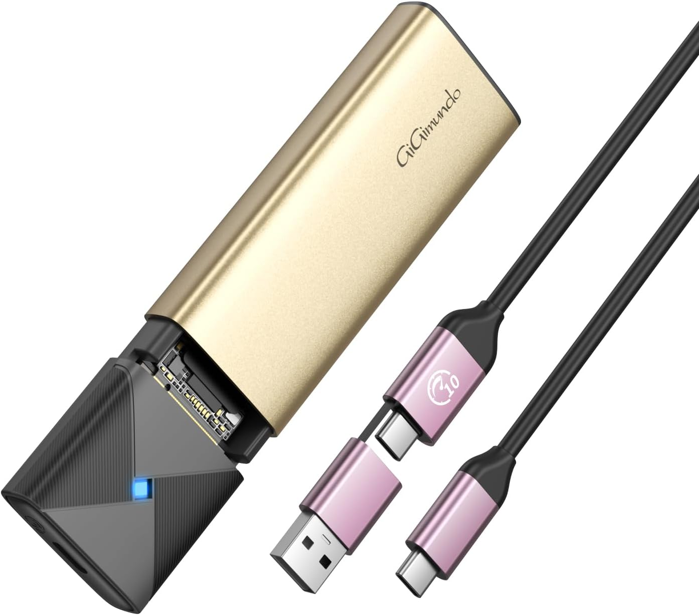 Gigimundo M.2 Nvme SATA SSD Enclosure, UASP Trim, 10Gbps Nvme, 6Gbps SATA, Tool-Free USB 3.2 Type-C SSD Caddy for 2230/2242/2260/2280 SSD (Rose Gold-Nvme & SATA) image number 1