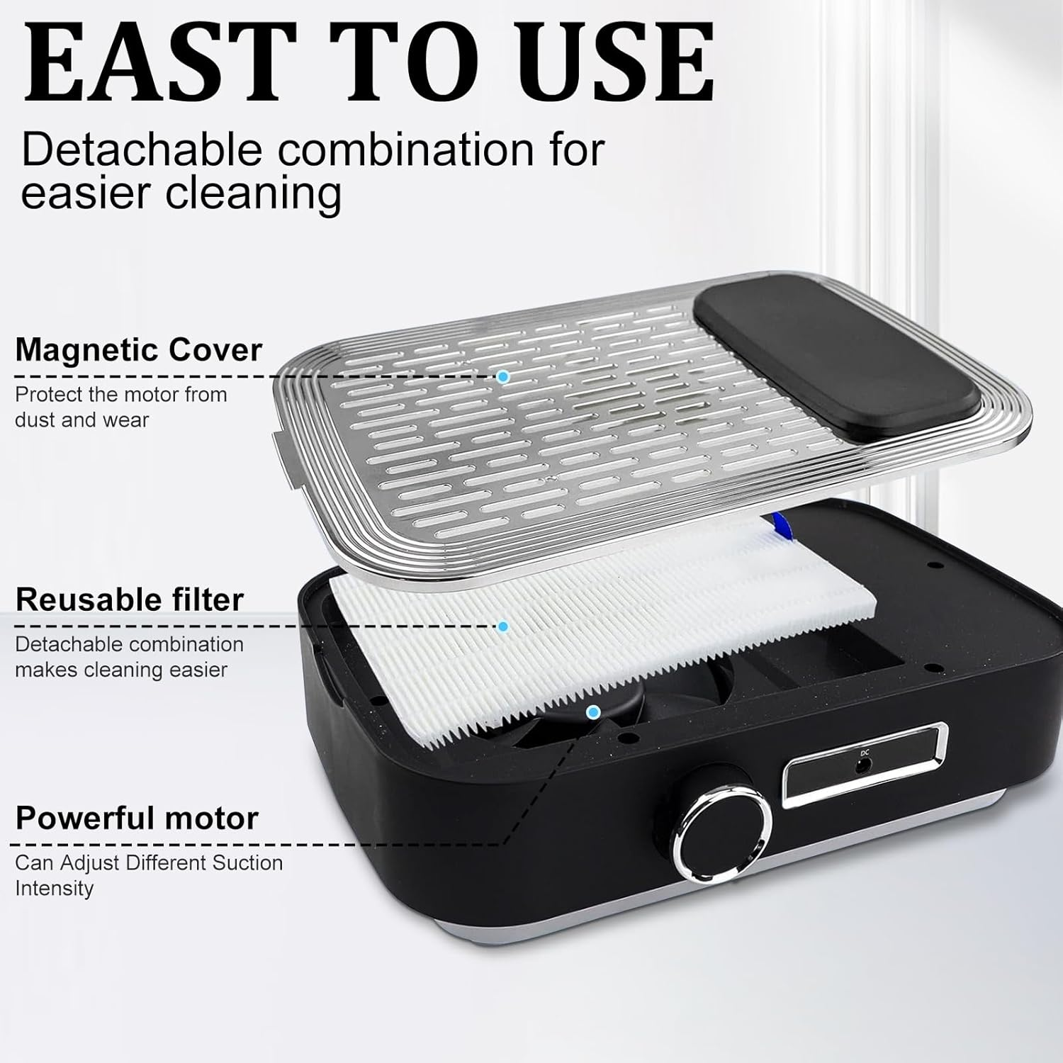 Bouzaak Rechargeable Nail Dust Collector 80W Nail Extractor Vacuum Fan for Acrylic Gel Nail Polishing Nail Salon (White)