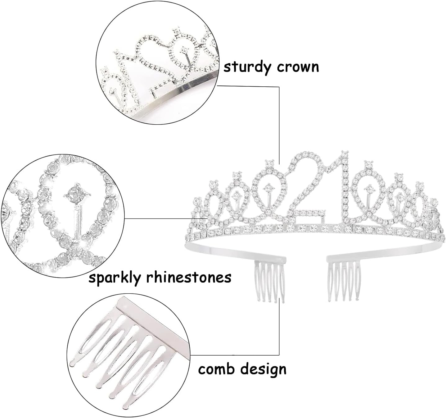 21St Birthday Crown and Sash, Silver 21St Birthday Decorations for Girl 21 Years Old Girl Birthday Gifts 21St Birthday Happy 21St Birthday Party Favor Supplies image number 5