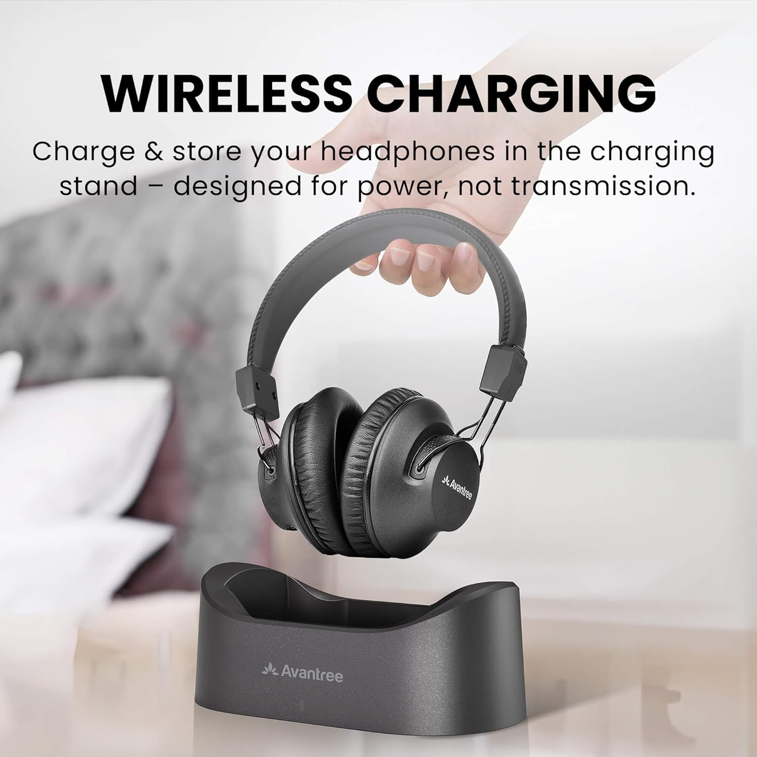 Avantree Audition 3 - Bluetooth 5.3 Over-Ear Headphones with Wireless Charging Dock, Compatible with Samsung Smart Tvs, 50H Long Battery Life, Aptx-Adaptive, Clear Voice & Boosted Volume image number 3