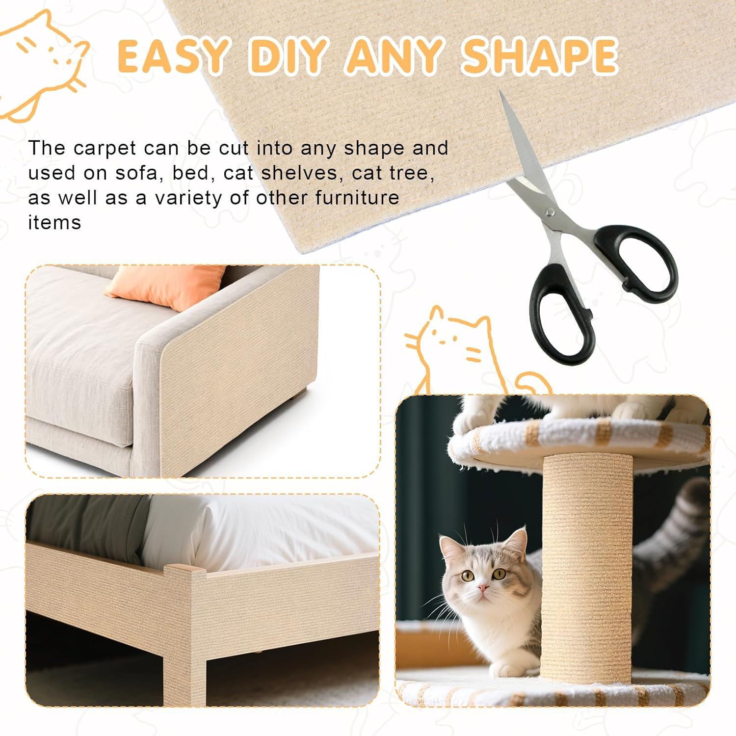 Qoosea Self-Adhesive Scratching Mat, 200 Cm X 40 Cm, Pack of 2, Self-Adhesive Scratch Mat, DIY Scratch Protection, Cat, Trimmable Scratch Protection Mat for Sofa, Wall, Scratching Board, Cat image number 5