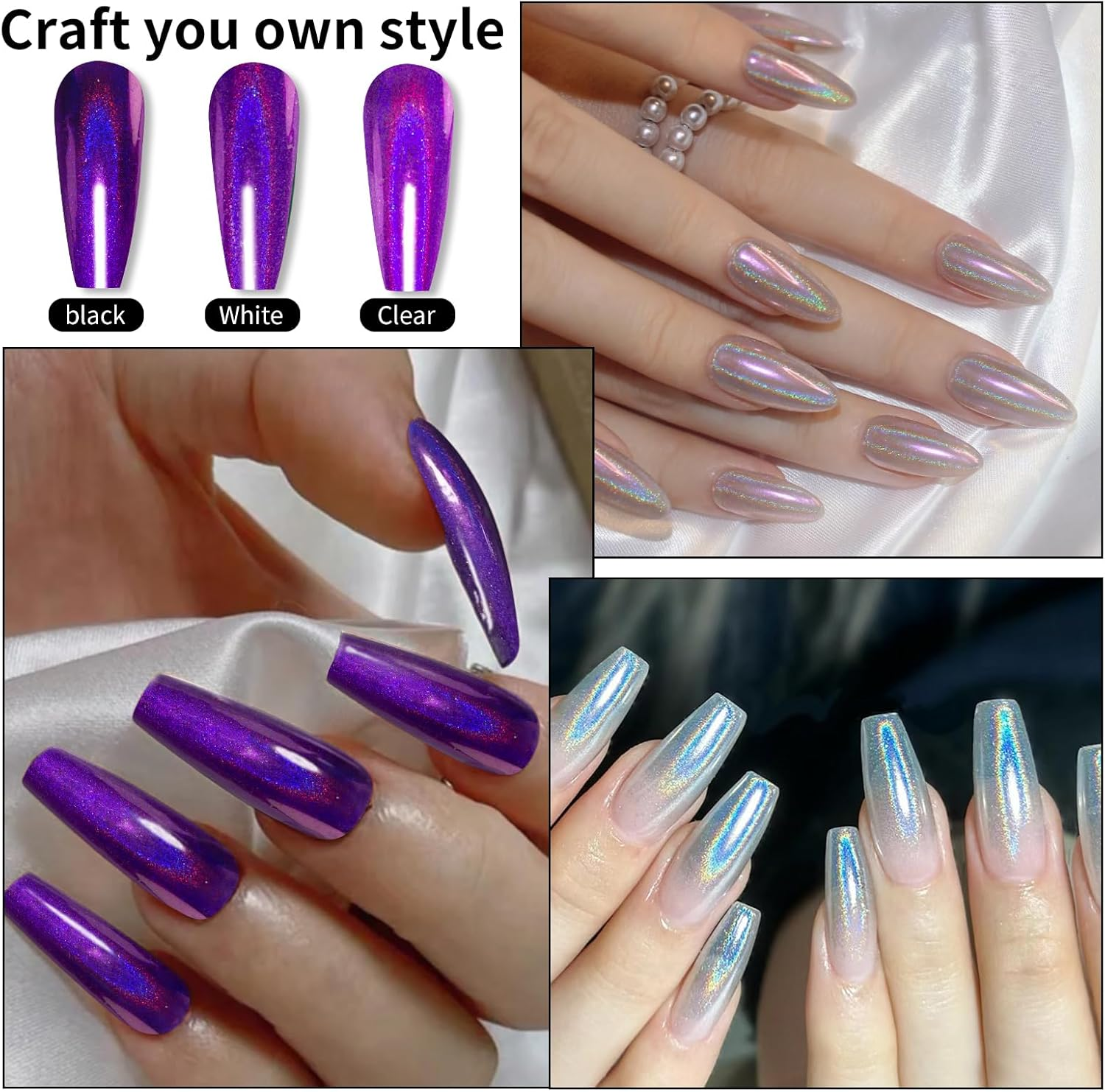 U-Shinein Glitter Nail Powders, Noble Purple Powder for Nails Aurora Iridescent Pearlescent Manicure Art Decoration Glitter Premium Salon Nail Glitter Manicure Pigments for Nail Art 2.6G