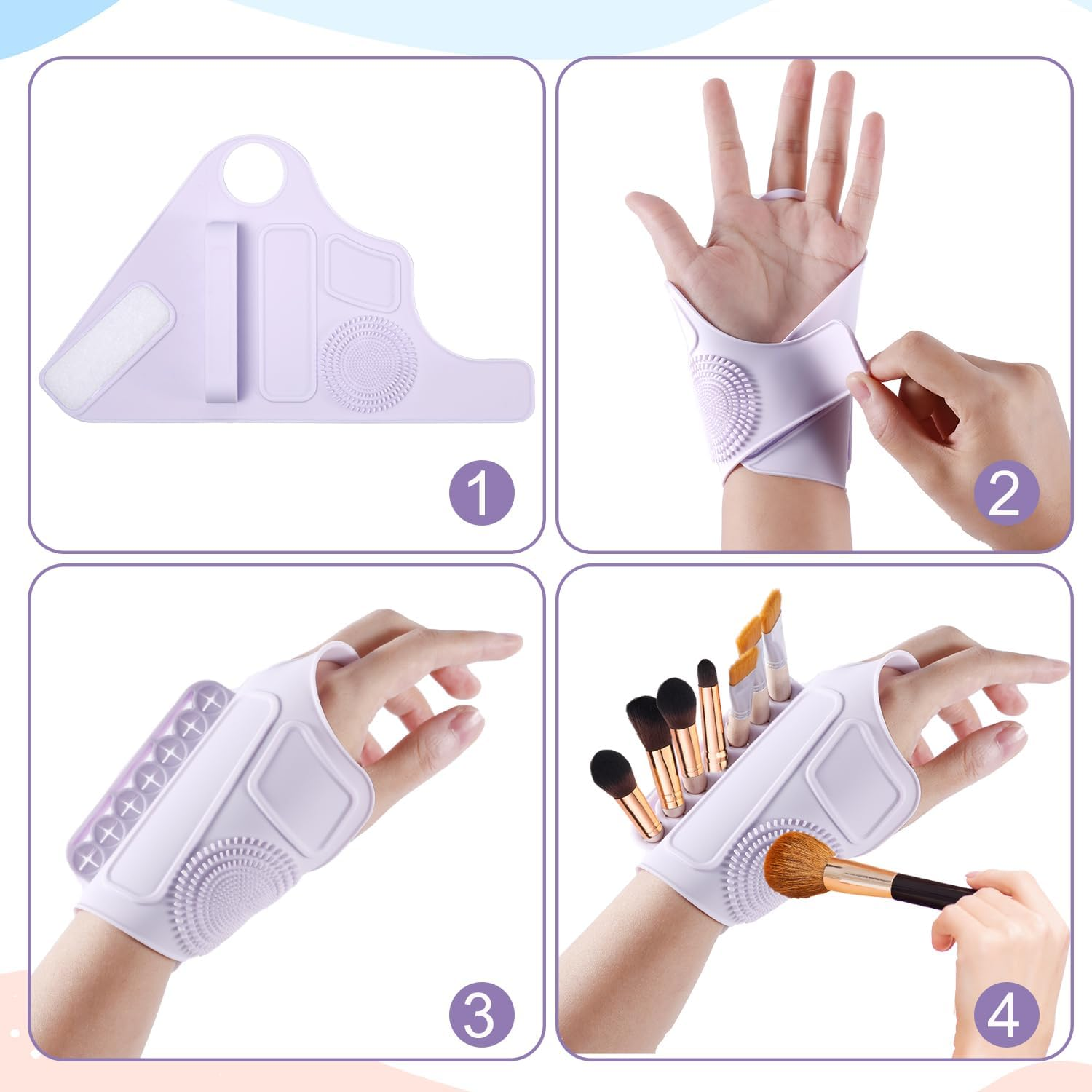 Makeup Brush Cleaner Mat, Irregular Silicone Makeup Brush Cleaner Portable Cleaning Tool for Brushes Powder Puffs Cleaner for Girls Women Makeup Lovers Gift, Partition Design (Purple) image number 5