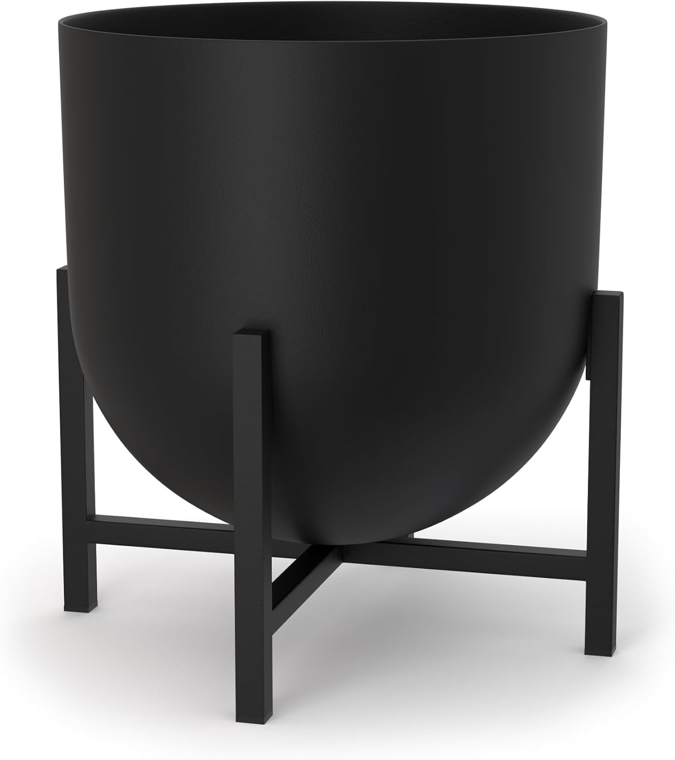 Olly & Rose XL Black Plant Pot with Plant Stand - Metal Plant Pots Indoor Planter 28Cm 11 Inch Large Flower Pot (Black, 28 Cm with Stand)