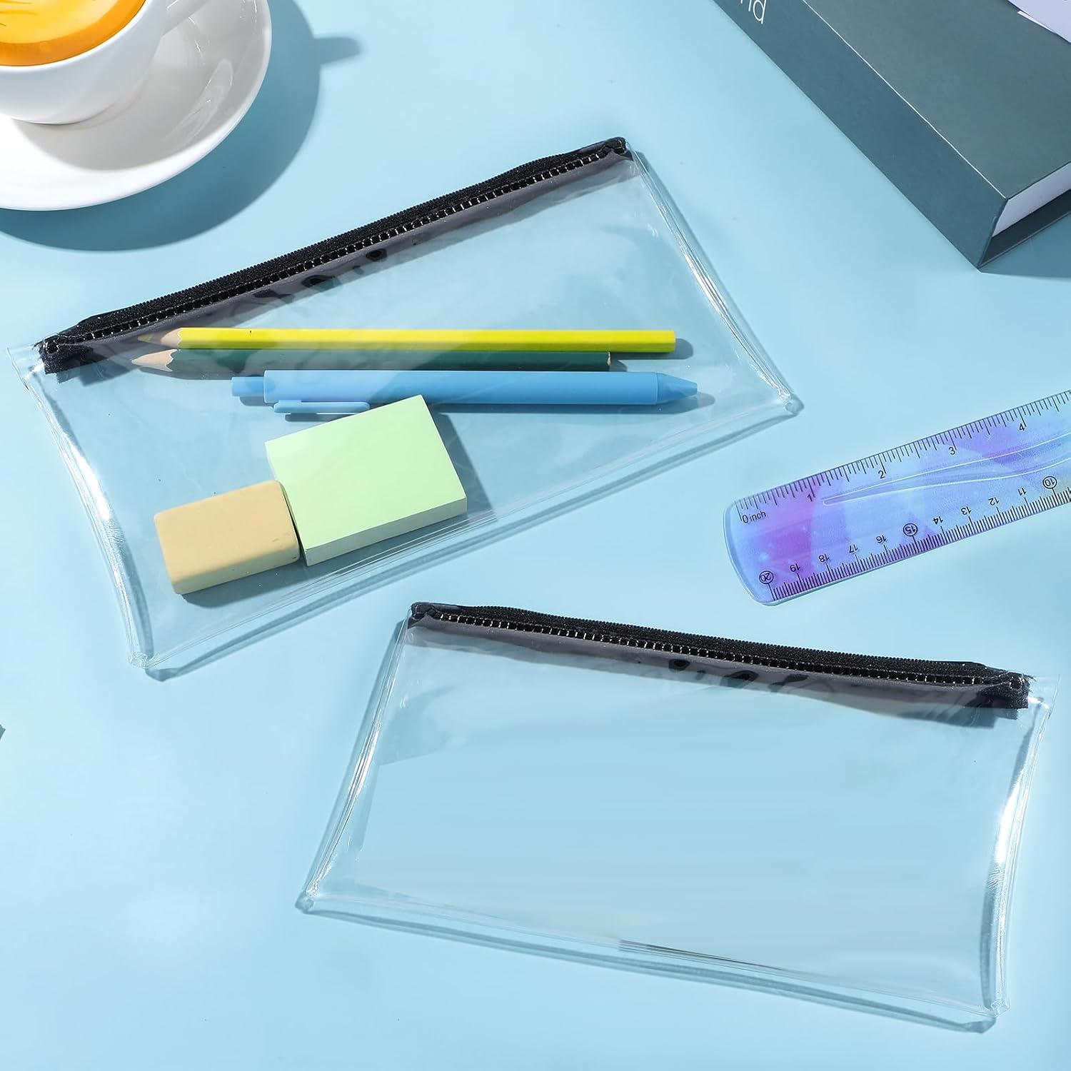 Ymapinc 2PCS Clear Plastic Pencil Pouch with Zipper for Exams, Zipper Bags, Office Storage Bags, Cosmetic Bags, Currency Bags, Stationery Bags, Multi-Purpose Bags image number 5