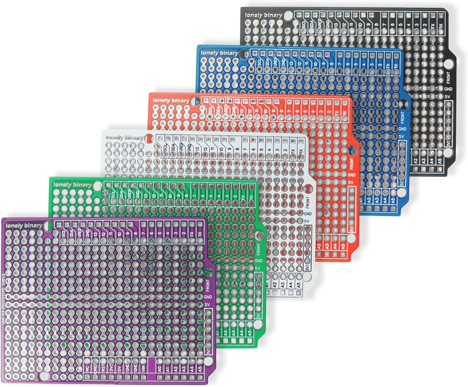 Lonely Binary 12-Pack Uno R3 Prototype PCB Boards &ndash; Color-Coded Solderable Breadboards Compatible with Arduino, ESP32, Raspberry Pi for DIY Electronics, Prototyping & STEM Projects image number 1