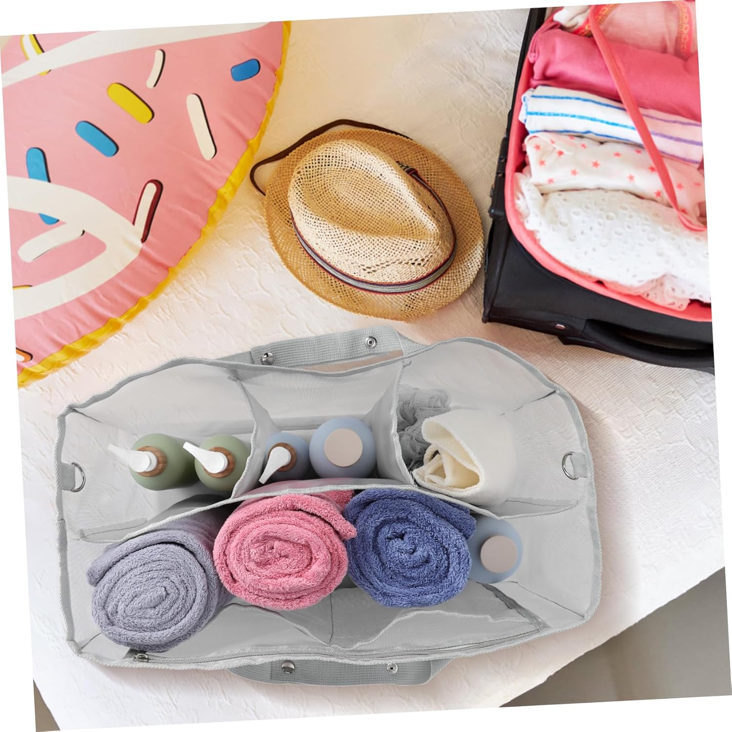 SAFIGLE Large Capacity Transparent Mesh Tote Bag with Divider for Beach and Travel Breathable Quick Dry Organizer for Swimming and Outdoor Activities Lightweight Drawstring Mesh Bag For image number 4