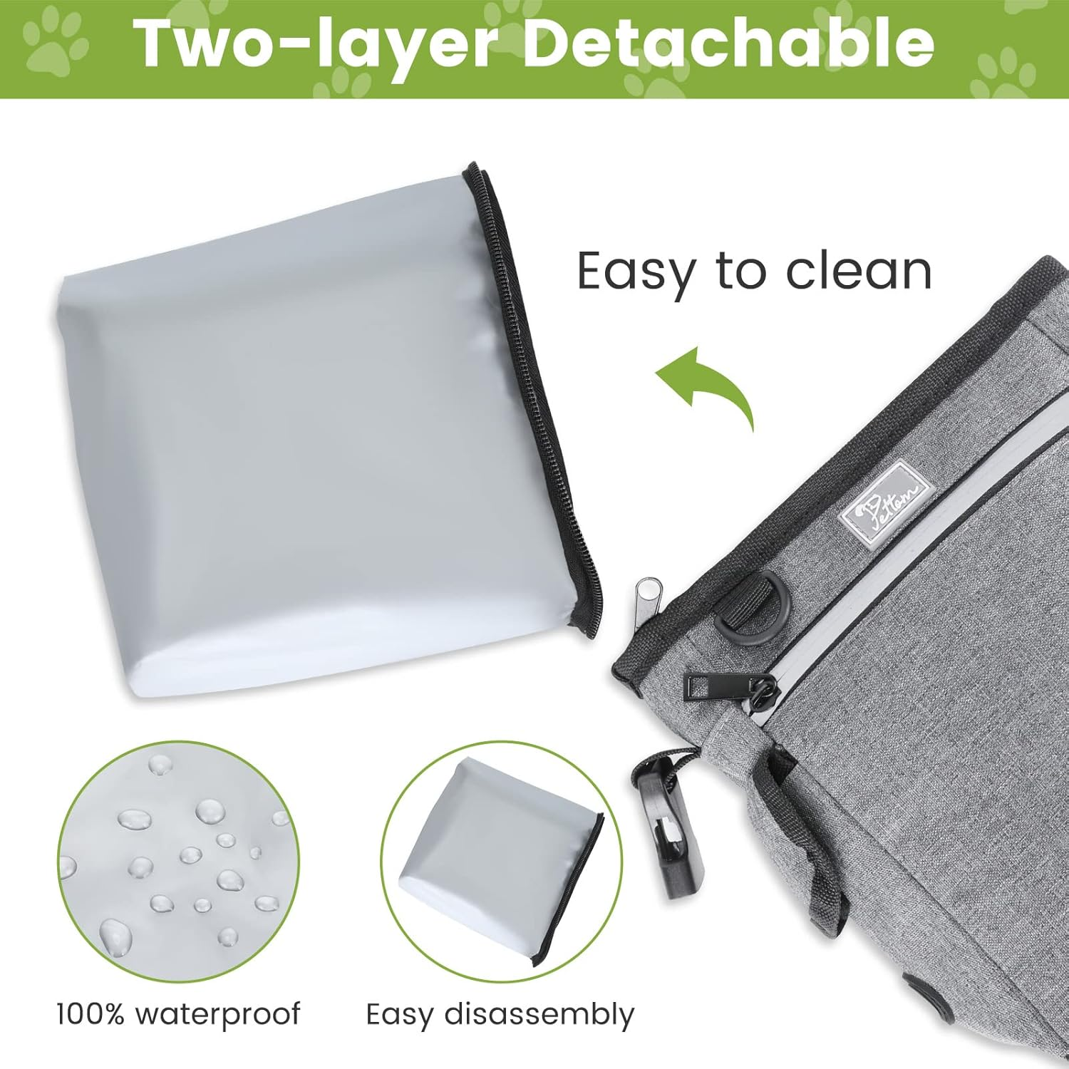 PETTOM Dog Treat Pouch Magnetic Closure, Large Dog Treat Bags for Walking with Removable Liner, Hands-Free Snack Bag for Dogs, Built-In Poop Bag Dispenser (Gray) image number 3