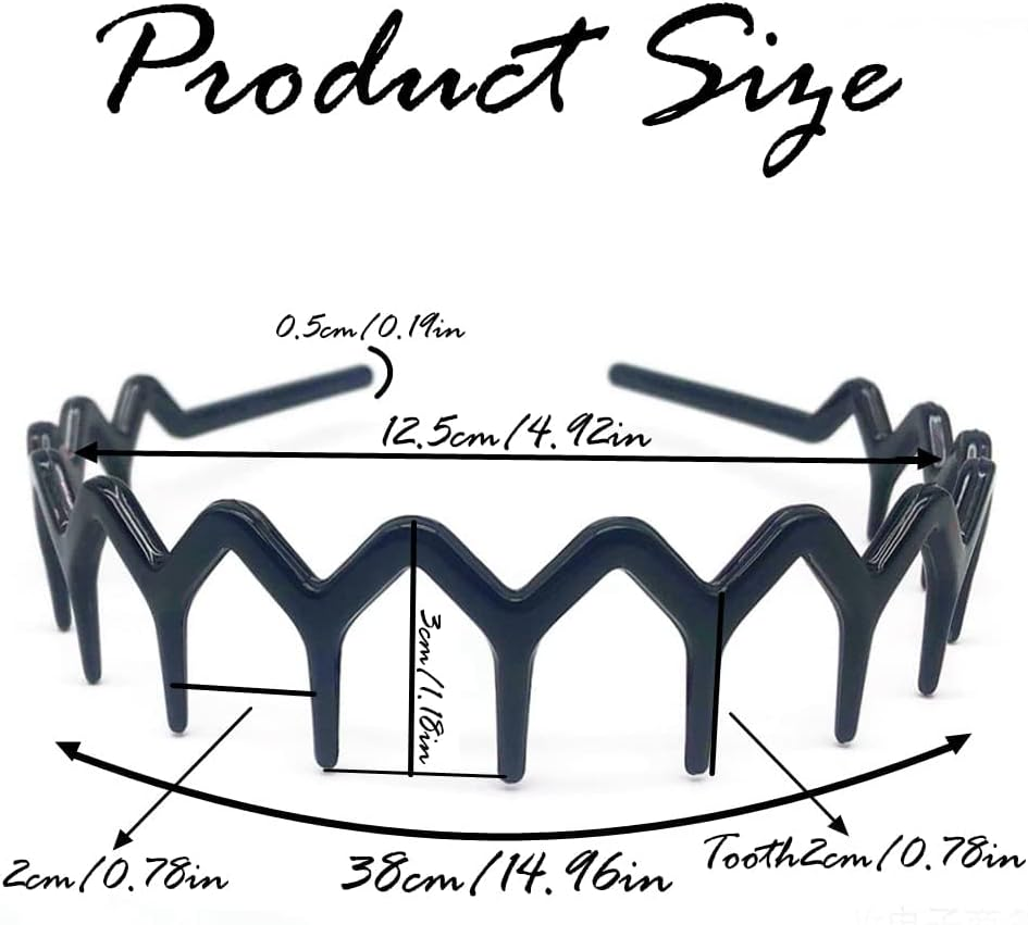 2PCS Tooth Headband for Women Girls Plastic Wavy Hair Comb Headband Zig Zag Black Plastic Sharks Tooth Hair Comb Hard Headbands for Women Men Girls image number 4