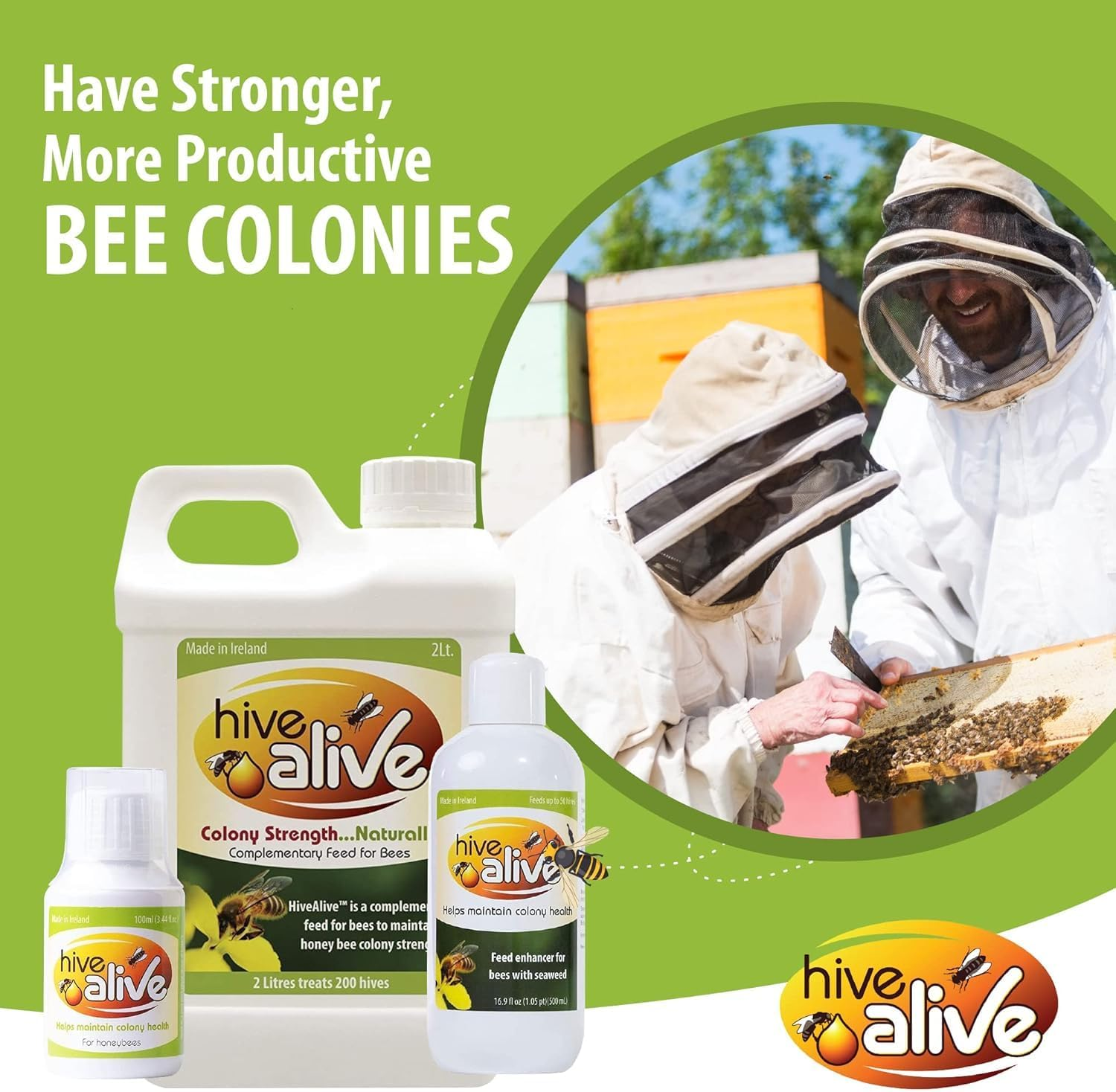 HIVE ALIVE Bee Food Supplement - Natural Honey Bee Liquid Feed Enhancer - Organic Beekeeping Fall Spring Feeding &ndash; Lowers Winter Mortality, Boosts Gut Health, Colony Size (500 Ml, 50 Hives)