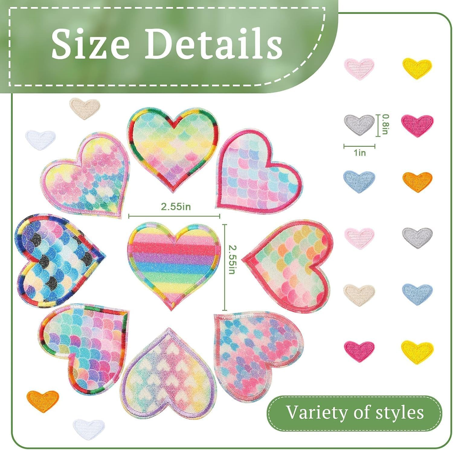 25 Pieces Rainbow Mermaid Heart Iron on Patches Kids Iron on Knee Patches Sew on Embroidered Colorful Heart Appliques Mixed Heart Patches for DIY Jeans Clothes Jackets Backpack Decoration Handicrafts image number 3
