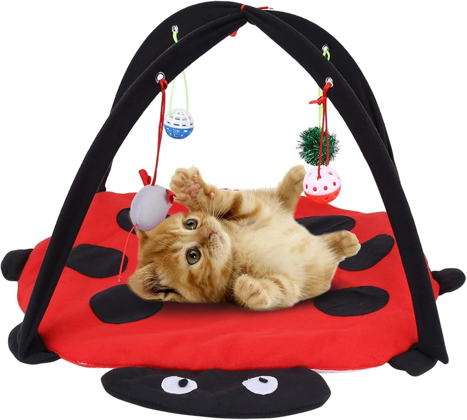 Cozioz Foldable Cat Activity Play Tent with Hanging Toys &ndash; Multi-Functional Cushion Bed and Exercise Center for Cats and Kittens image number 6