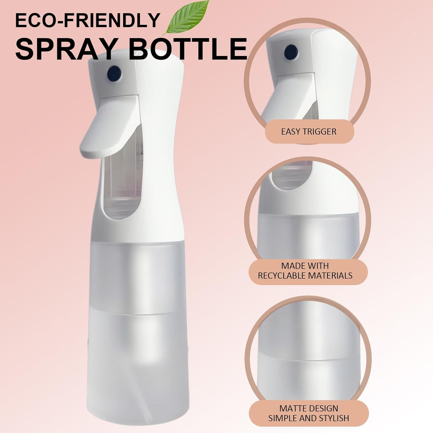 Continuous Spray Bottles - Ultra Fine Mist Sprayer Water Spray Bottle for Hair Mister Spray Bottle | Hair Spray Bottles for Hairstyling, Cleaning, Plants, Salons 200 ML (Matte White) image number 3