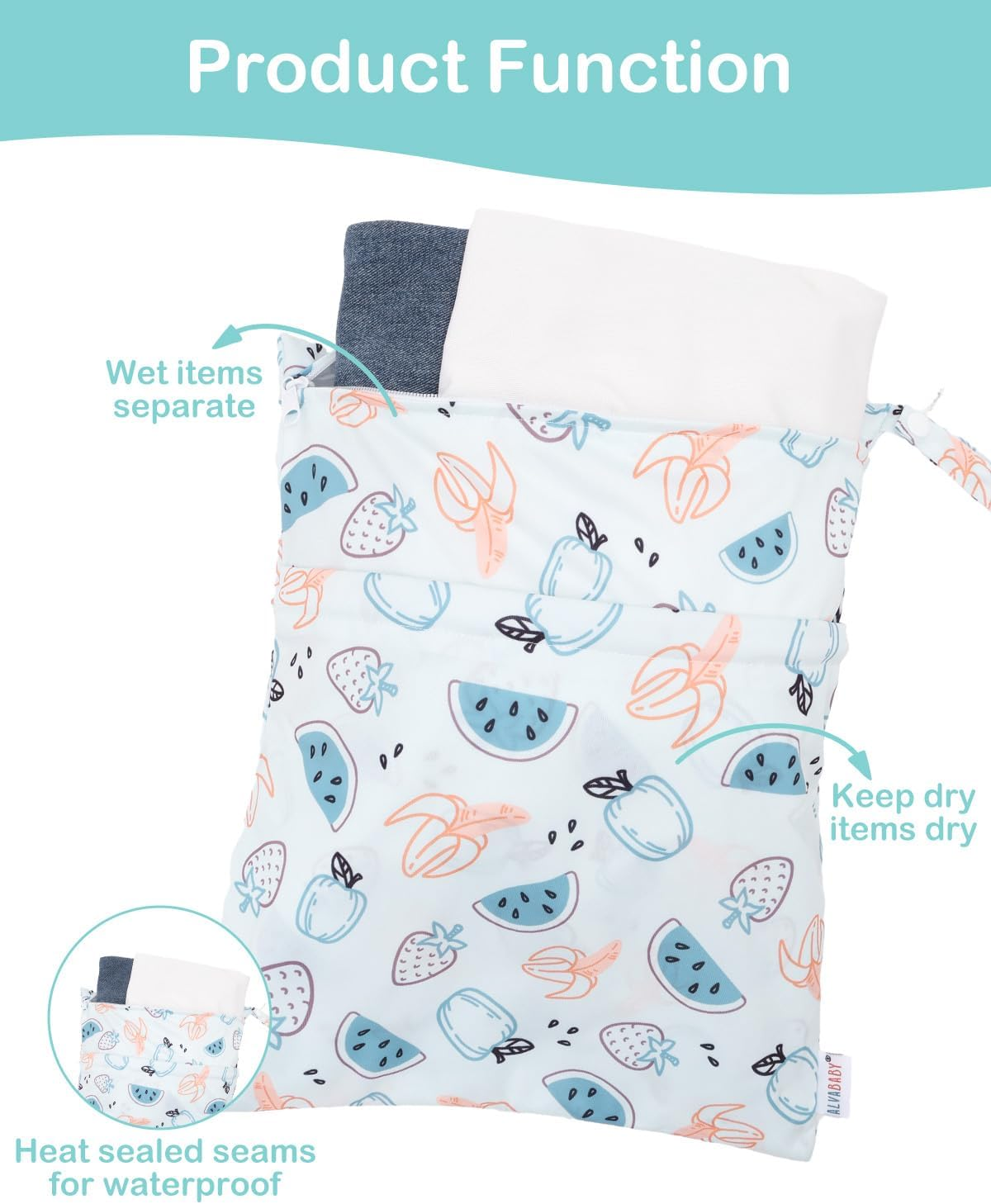 ALVABABY 2Pcs Waterproof Wet Dry Bags,Reusable with Two Zippered Pockets,Baby Cloth Diaper,Travel,Beach,Pool,Daycare,Soiled Baby Items,Yoga Gym Bag,Swimsuits or Wet Clothes 2LW04