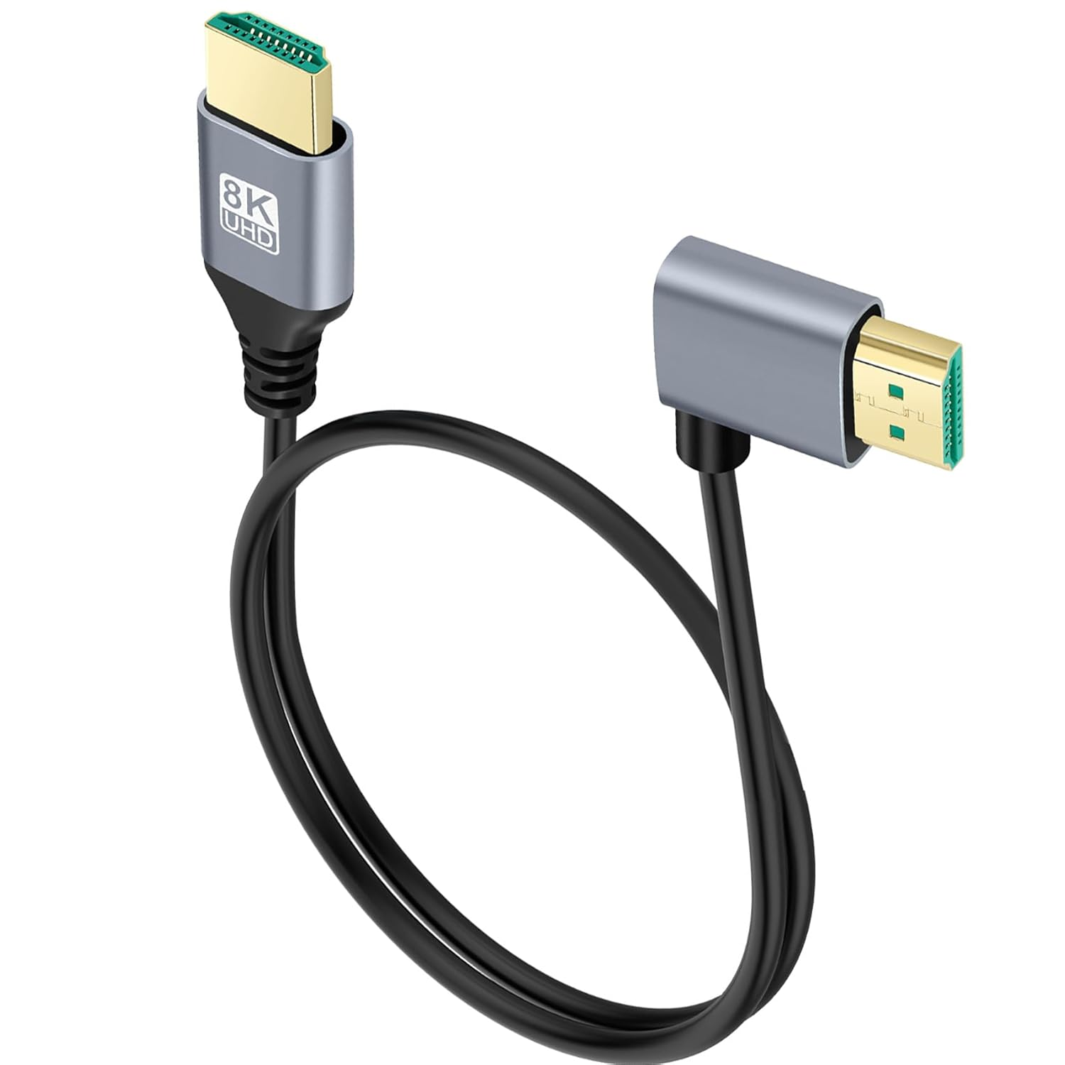 Tunghey Right Angle 8K HDMI 2.1 Cable, 8K HDMI 48Gbps 90 Degree Right Angle HDMI to HDMI Cable, HDMI 2.1 Cable with 8K 60Hz Video and 3D HDR for Tv/Xb-Ox/P-S4 /P-S5 (Down 1M)