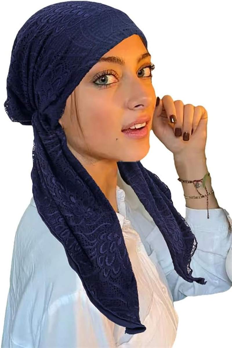 Chemo Headwear Slouchy Beanie Hats for Women Lace Headscarf Elastic Solid Color Turban Beanie Cap Lightweight Hat Scarf