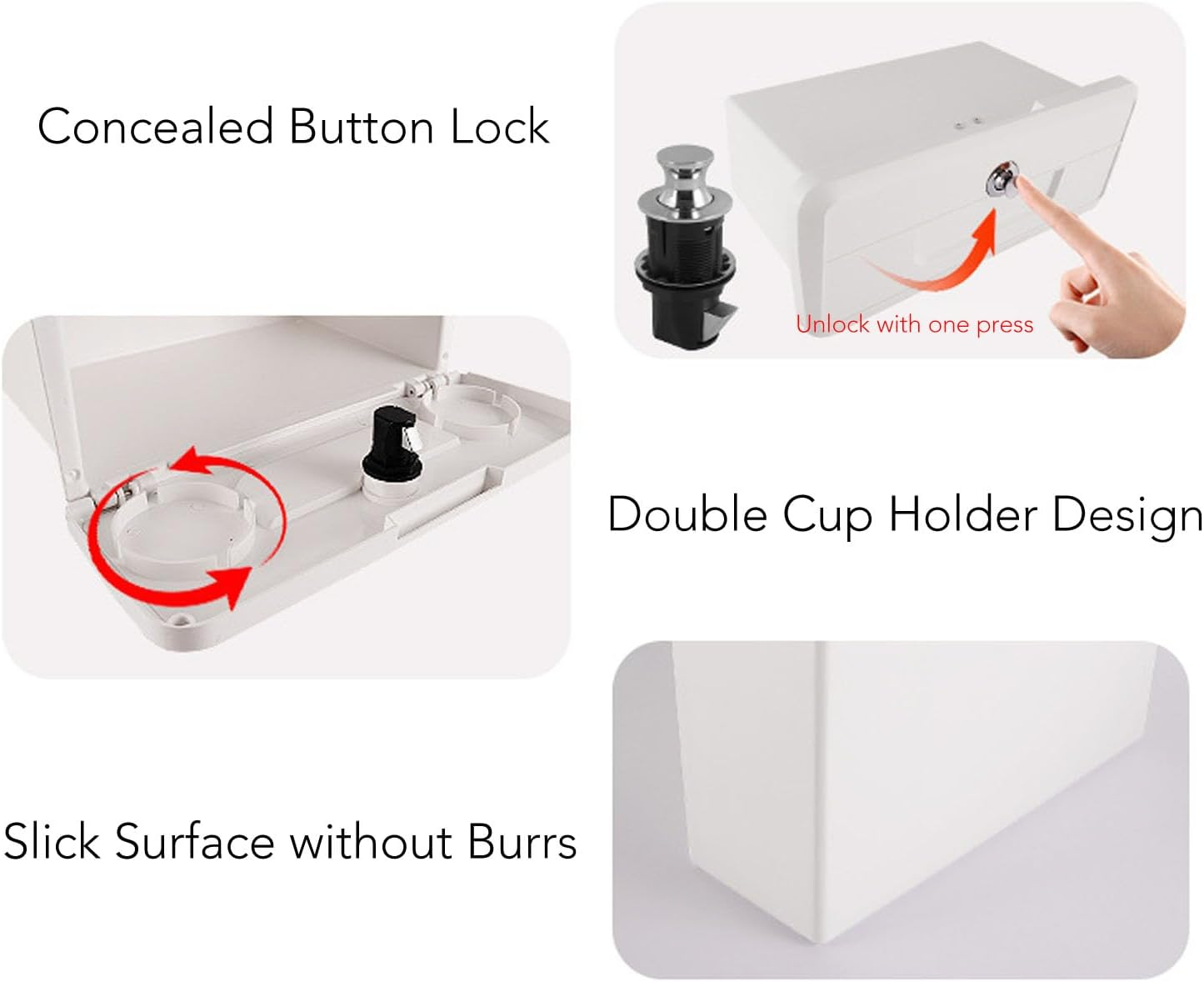 Jiawu Boat Storage Compartment, ABS Plastic Boat Glove Box with with Double Cup Holder Design, Concealed Button Lock, Spacious Pontoon Yacht Storage Box (White) - Black image number 2