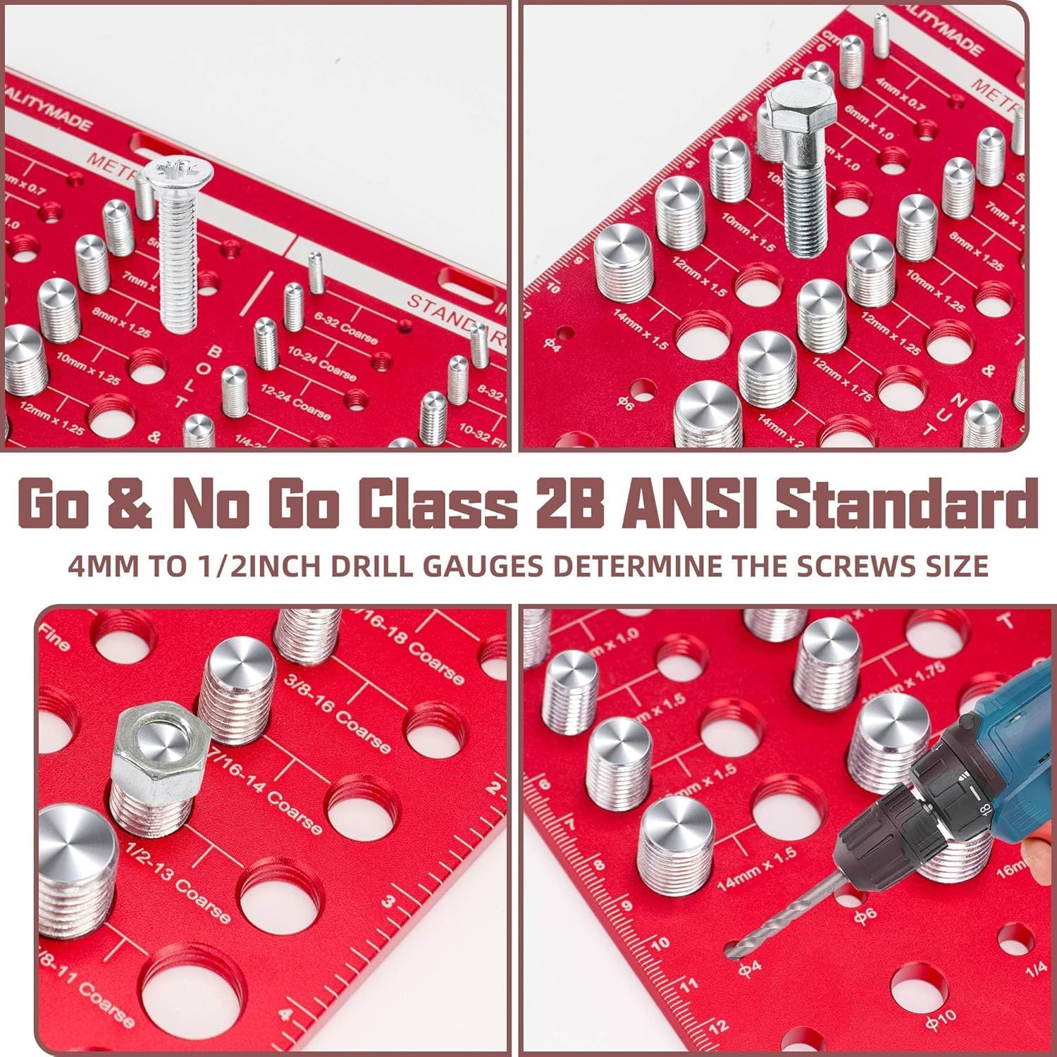34 Nut and Bolt Thread Checker, Bolt and Nut Identifier Gauge Thread Checker Standard and Metric Board Wall Mount Screw Size and Thread Gauge Square image number 6