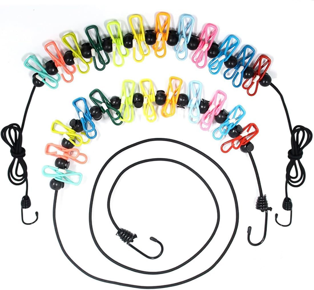 Walquicks 2 Pcs Retractable Portable Travel Clothesline, Non-Slip Retractable Adjustable Color Clothesline Line with 12 Clothes Clips, for Indoor Laundry Drying Line, Outdoor Camping Accessories image number 3