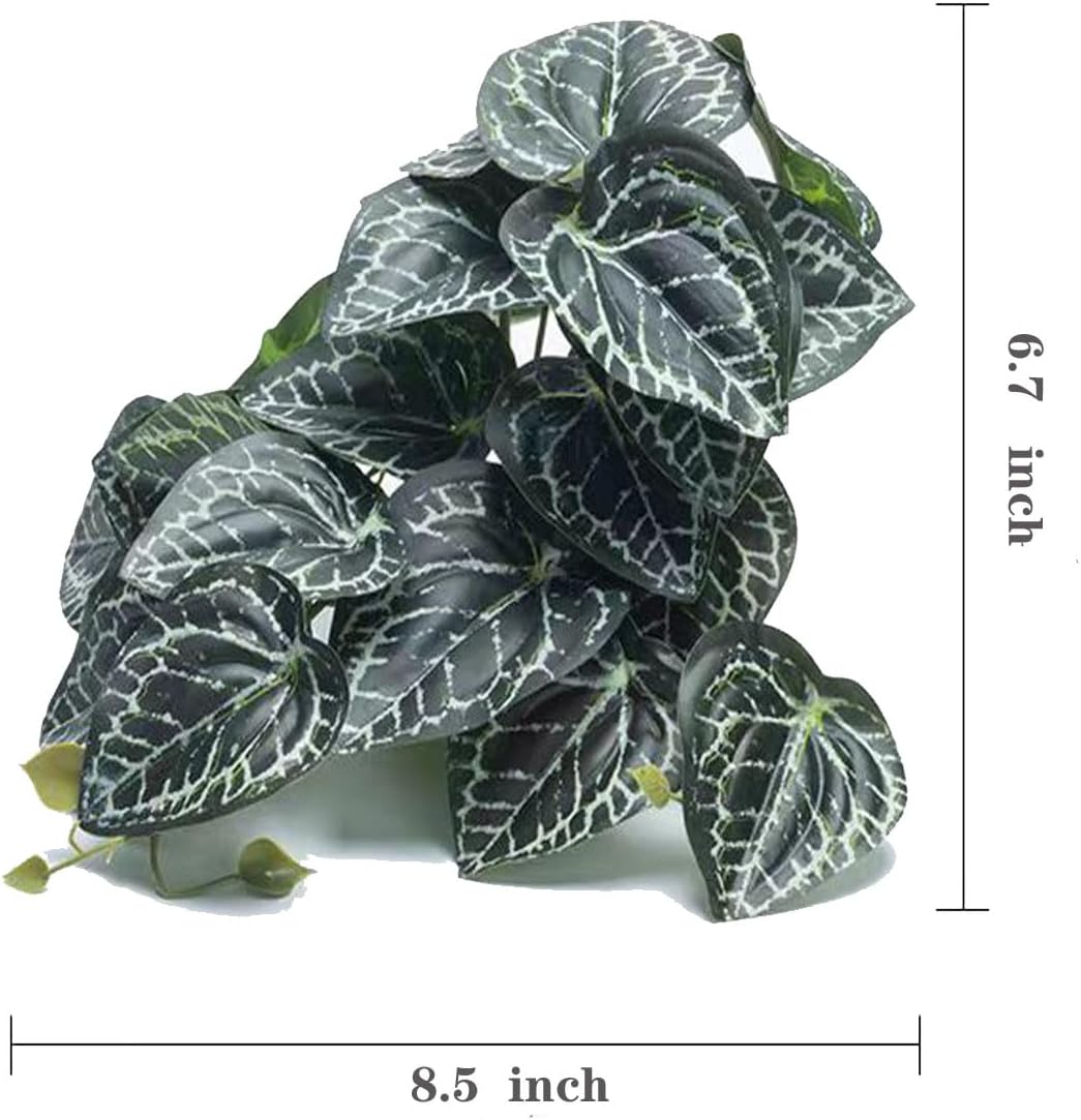 Reptile Plants,Terrarium Decor,Amphibian Habitat Decor,Artificial Plants for Gecko Chameleon Snake Tortoise Tank Accessories with Base（Anthurium Crystallinum）