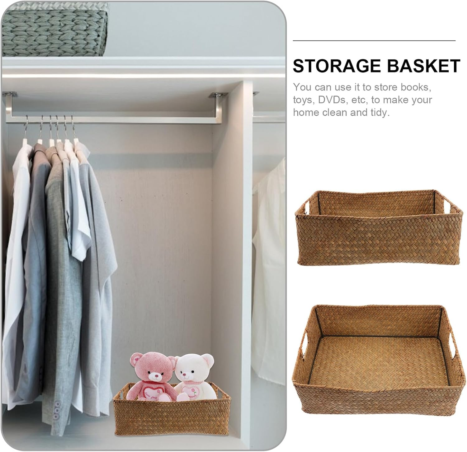 Toyvian Rectangular Storage Basket Wicker Shallow Storage Basket Home Yellow