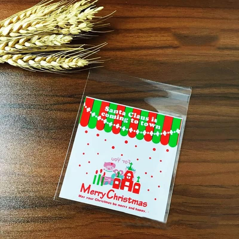 AIMALL 100PCS Christmas Cellophane Bag Party Favour Cookie Sweet Candy Biscuit Gift Bags - Food Grade, 10X10Cm + 3Cm - 03 image number 7