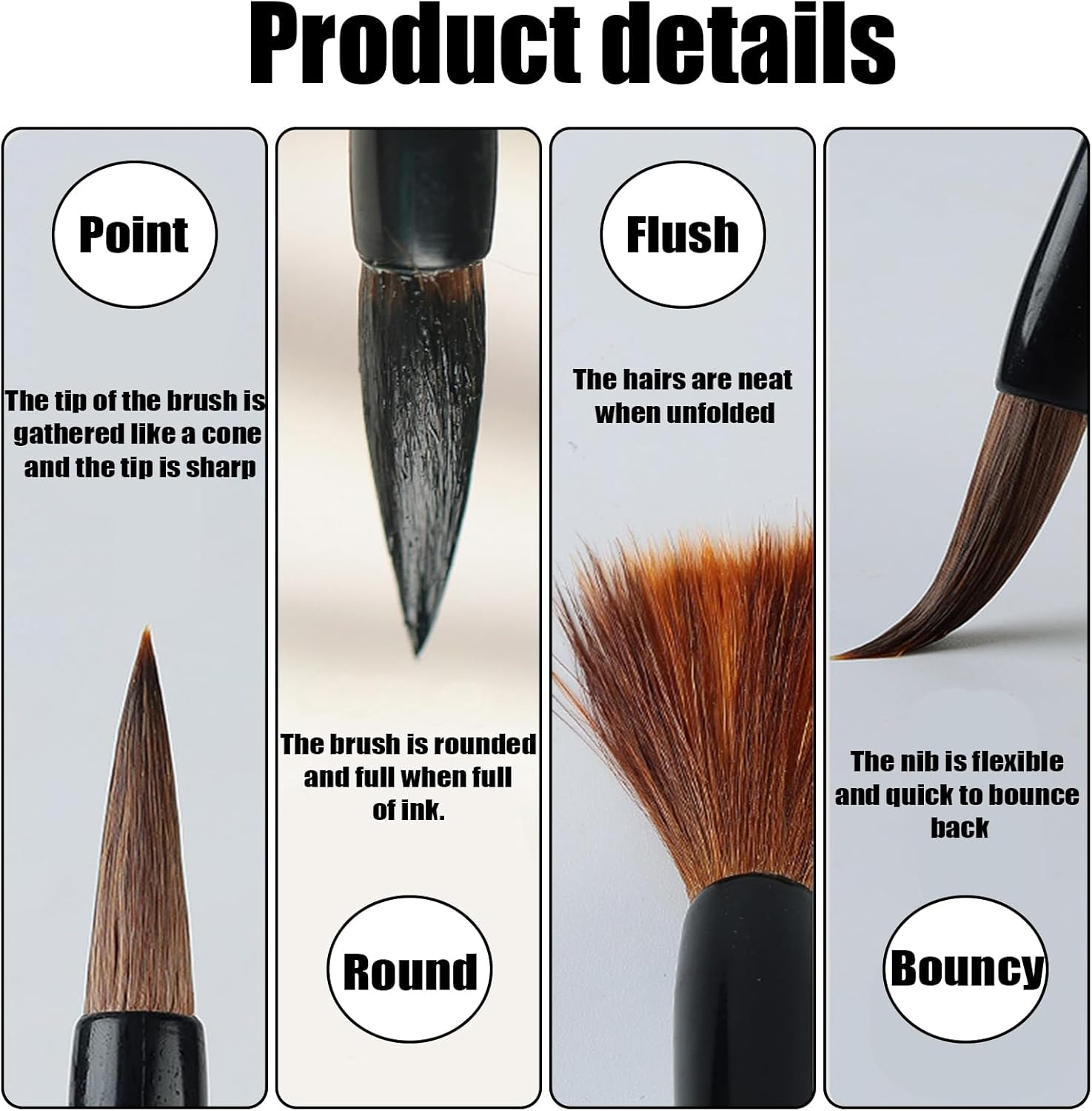 15 Piece Chinese Calligraphy Brush Set with Roll-Up Bamboo Holder, Professional Sumi Brushes Different Sizes Writing Brush for Watercolor Ink Painting Drawing Art Supplies (Burlywood) image number 4