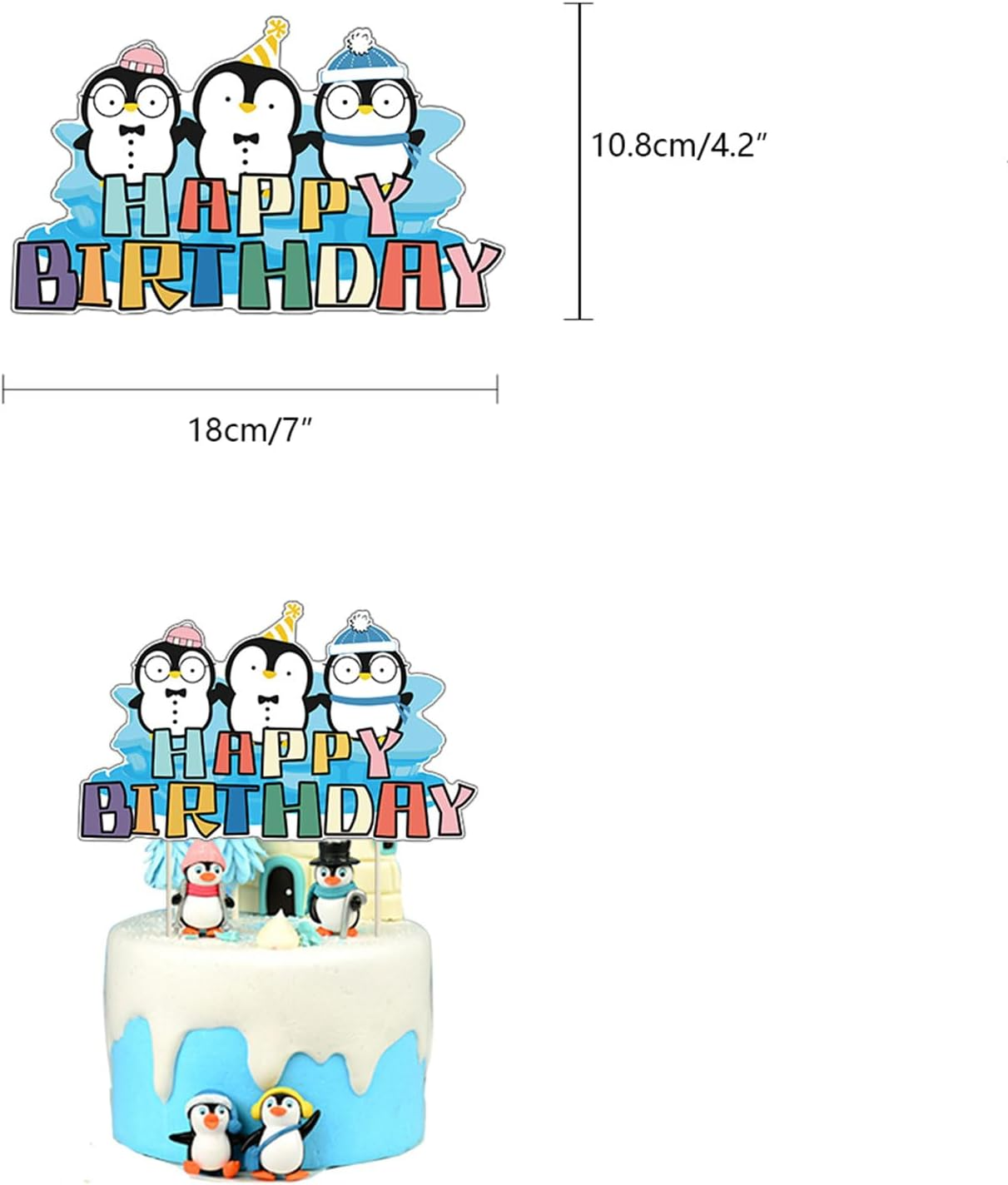 Penguin Birthday Party Supplies - Blue, Yellow, Pink - Cartoon Penguin Decorations - Includes Banner, Balloons, Cake Topper, Cupcake Toppers, Spirals, Background - 39 Count image number 2