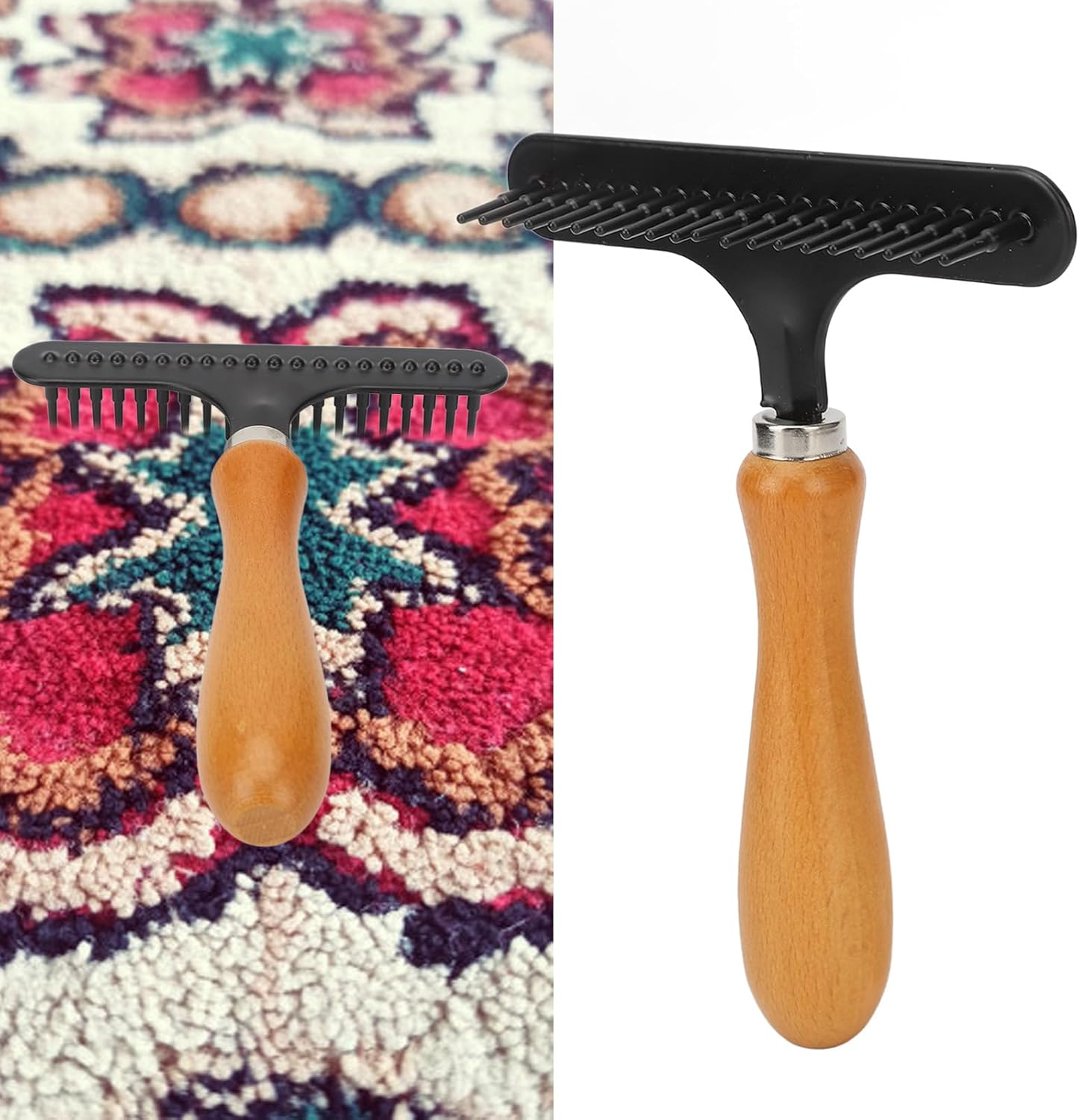 Handheld Carpet Rake - Metal Rug Comb for Plush Carpets, Handle Deshedding Brush for Pets, Portable Shag Rug Rake, Multifunctional Brush for Home and Beauty Salon Use image number 6