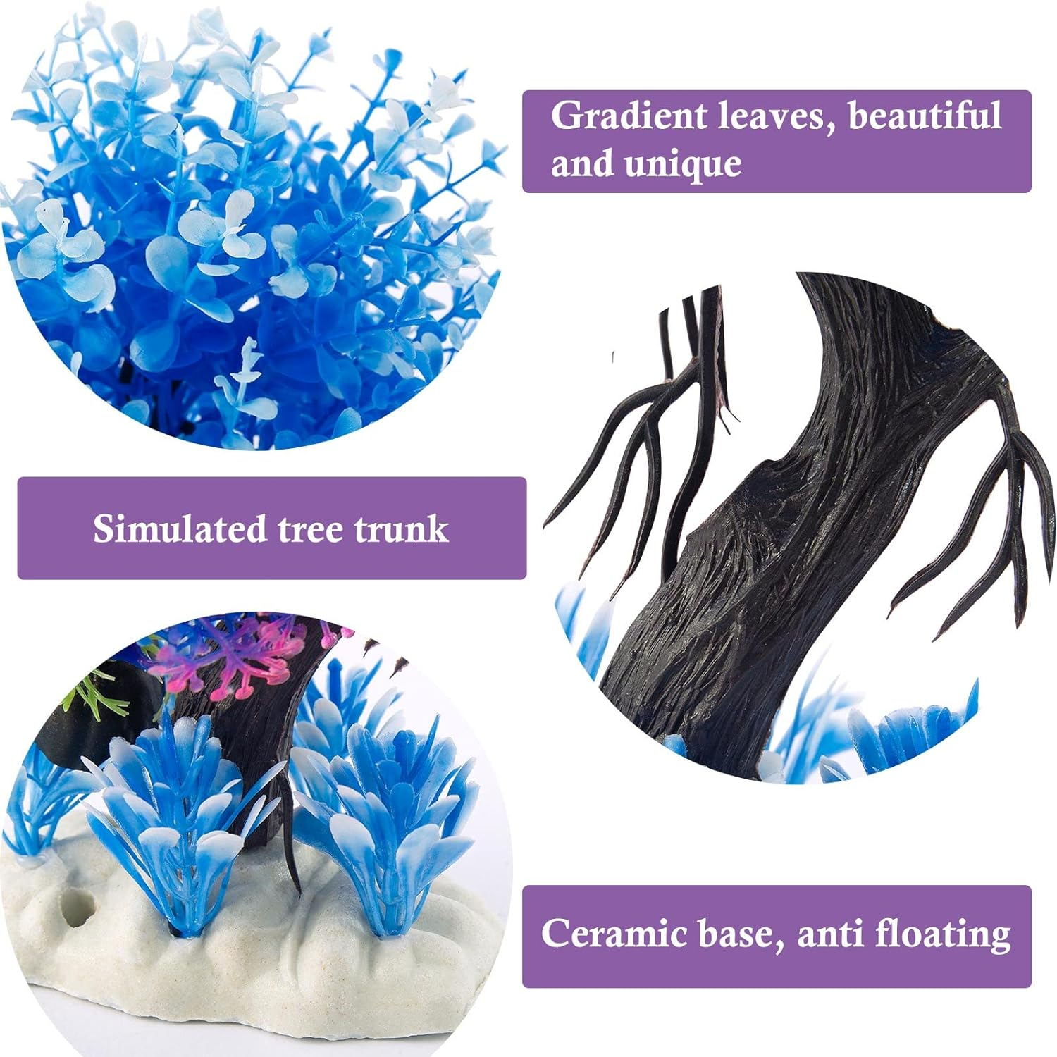 FEDOUR Aquarium Decoration Plants, Artificial Aquarium Decor, Pets Plastic Plants for Fish Tank Decorations (Blue Tree) image number 4