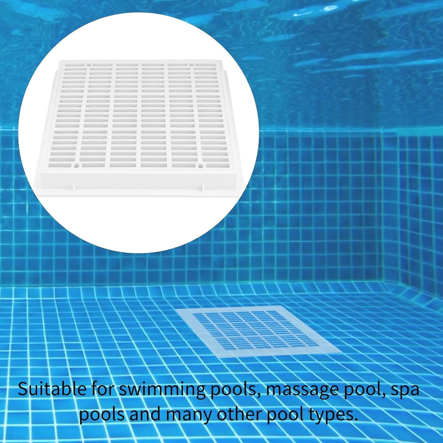 30 X 30Cm Swimming Pool Square Main Drain Cover, Plate Floor Drain Cover, Simple Easy to Use Beautiful Practical, Suitable Swimming Pools Massage Spa Pools, Universal Square Pool Drain Cover image number 2