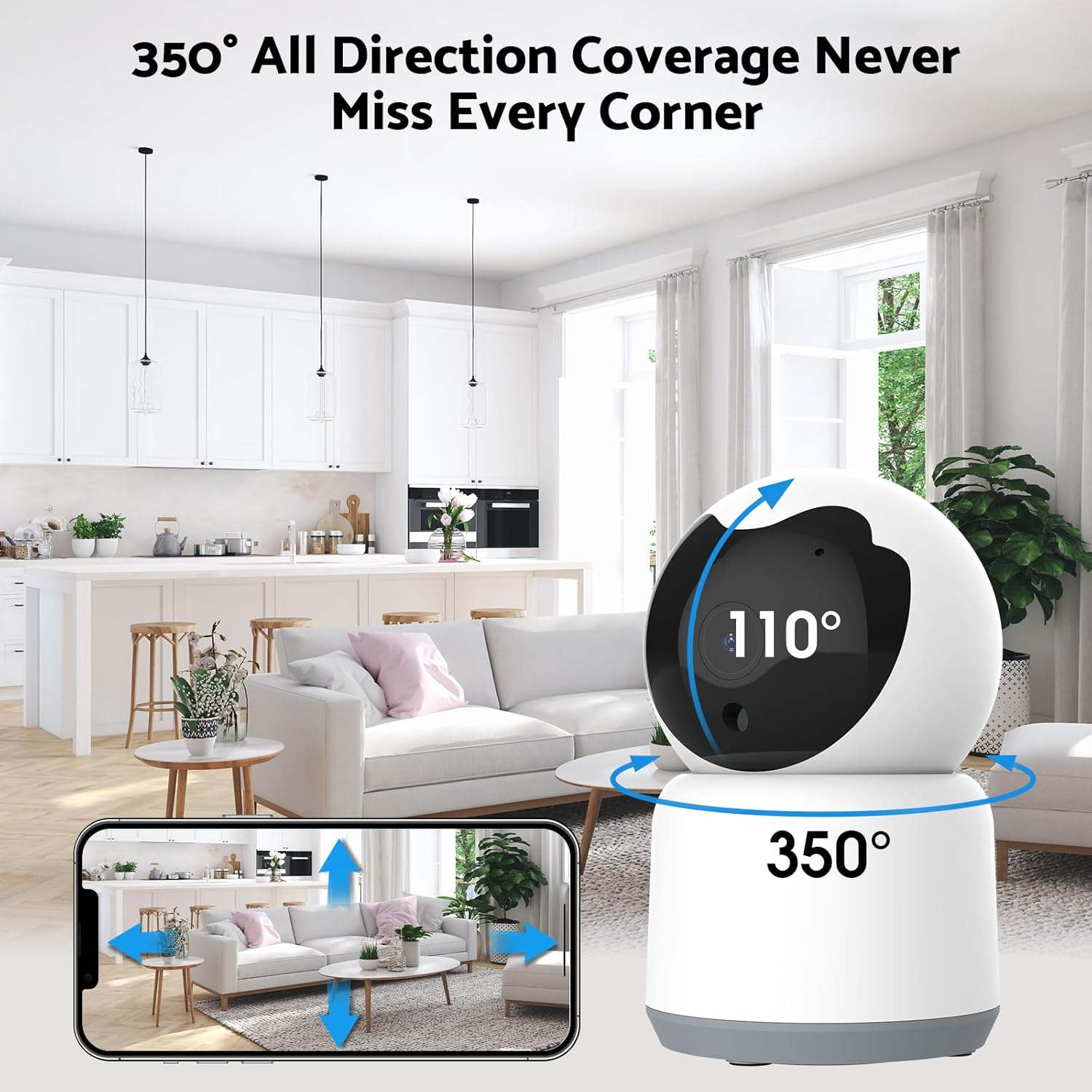 ADVWIN Wifi Security Smart Camera Indoor Pet Dog Camera, Home Security Wireless IP Camera, Supports 2.4G&5G Wifi, Motion/Sound Tracking, Night Vision, 2-Way Audio, Works with Alexa & Google Assistant image number 5