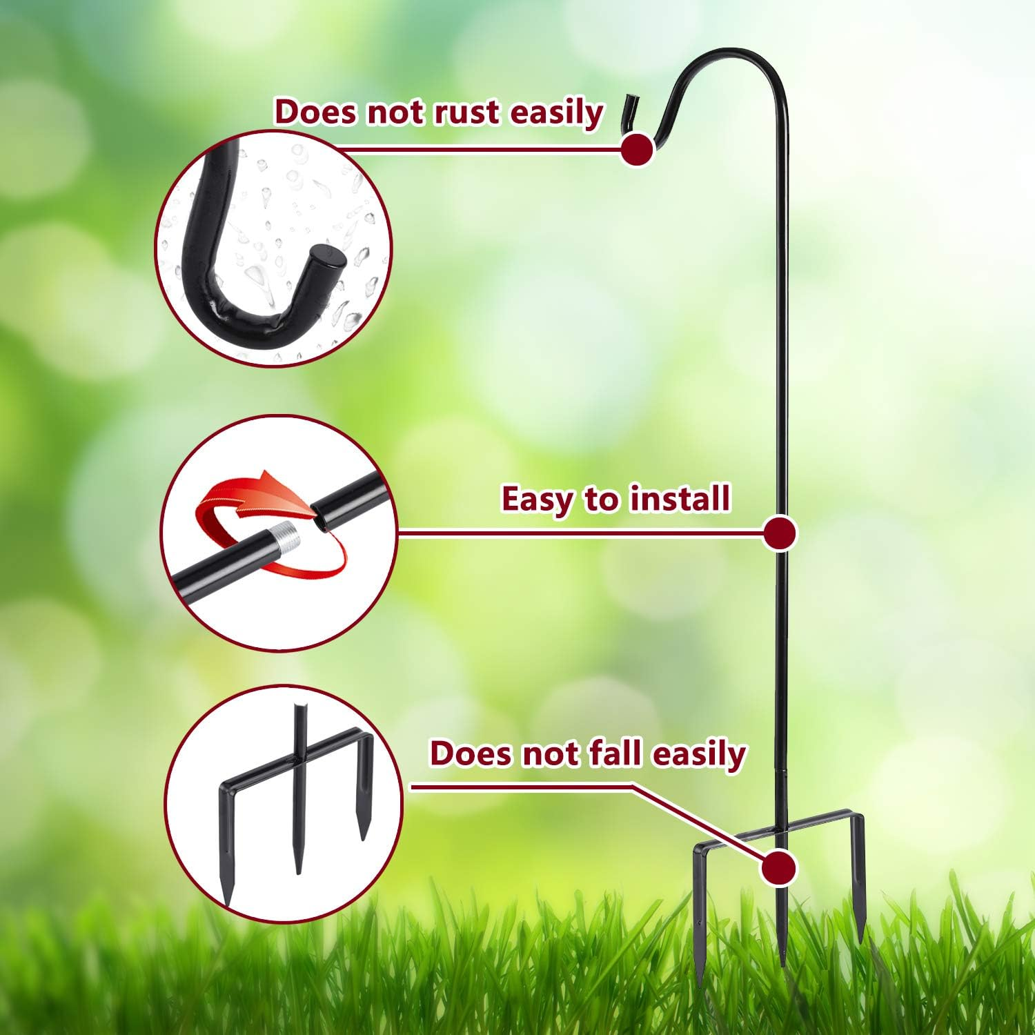 EXCMARK 2 Pack Shepherd Hook 31 Inch 1/2 Inch Thick Use at Weddings, Hanging Solar Lights, Lanterns, Bird Feeders, Metal Hanger Hook (Black, 31 Inch). U.S. Patent. image number 1