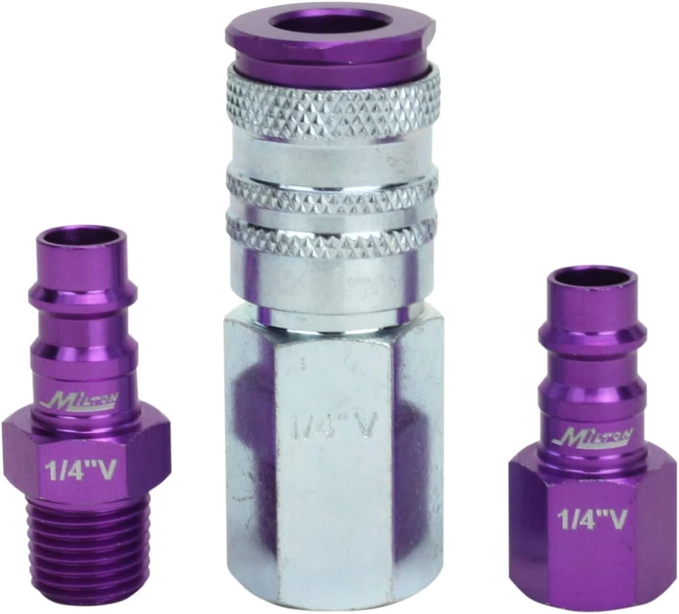 Milton S-303VKIT HIGHFLOWPRO Coupler & Plug Kit V-Style 1/4 NPT Purple - 3 Pieces image number 3