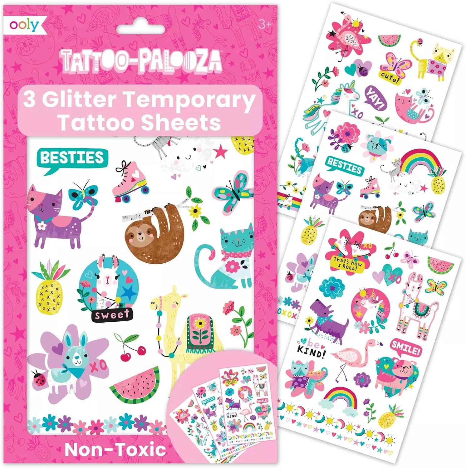 OOLY, Tattoo Palooza Skin-Friendly and Non-Toxic Temporary Tattoo for Kids - over the Rainbow, 3 Sheets