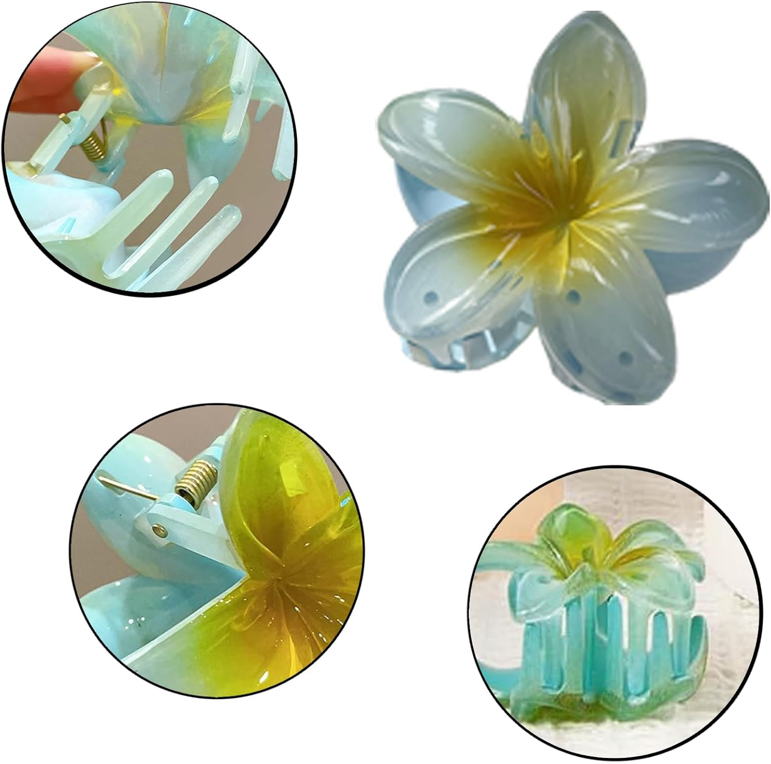 Zynewa Pack of 7 Flower Hair Clips, Cute Flower-Shaped Plastic Hair Clips, Hawaiian Flower Claw Clips, Hair Clips for Women (3 Large + 4 Small) image number 2