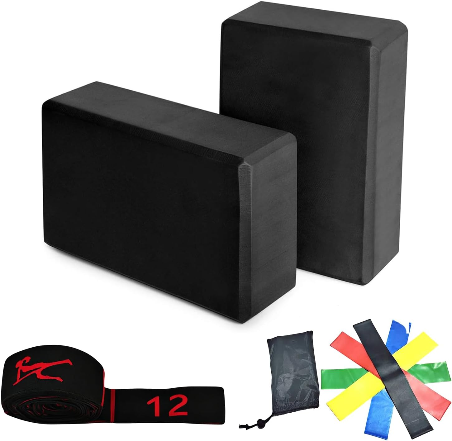 Yoga Blocks 2 Pack, High-Density Yoga Block, EVA Foam Yoga Block, with Stretching Belt, Odor Resistant and Antiskid, Used for Yoga, Pilates and Meditation