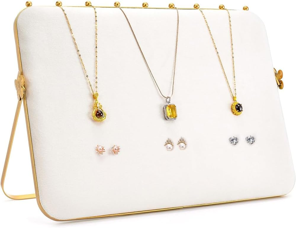 HYAVIA Metal Necklace Display Stand with Velvet &ndash; Large Jewelry Holder Organizer for Home, Shop, Craft Shows, Exhibitions, Vendors, or Selling Necklaces, Foldable & Elegant