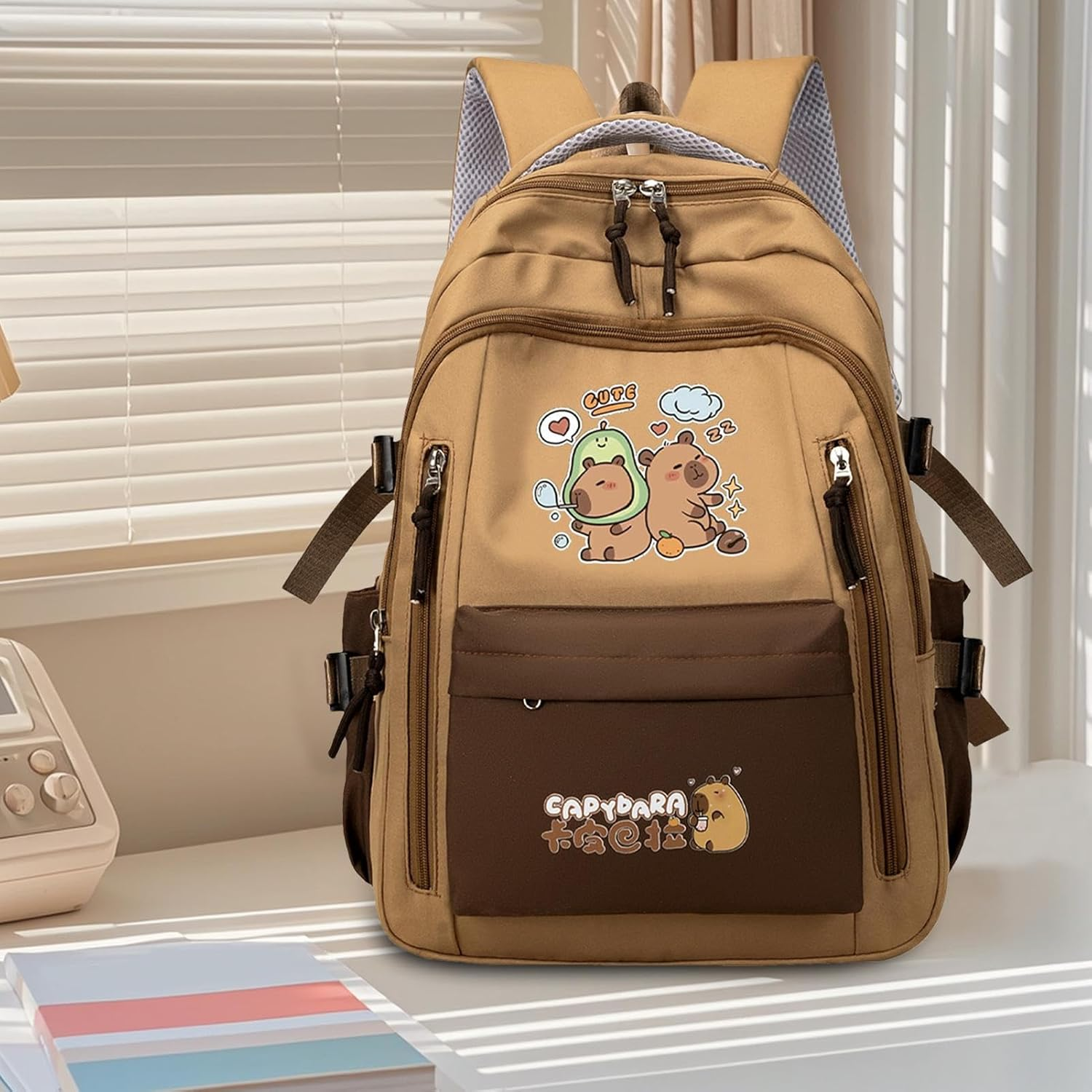 Capybara Bag - Cartoon Bookbag with Pencil Case and Tote Bag,Aesthetic Laptop Bookbag for Students Girls Daily Travel School Companion - Back To Back Model image number 5