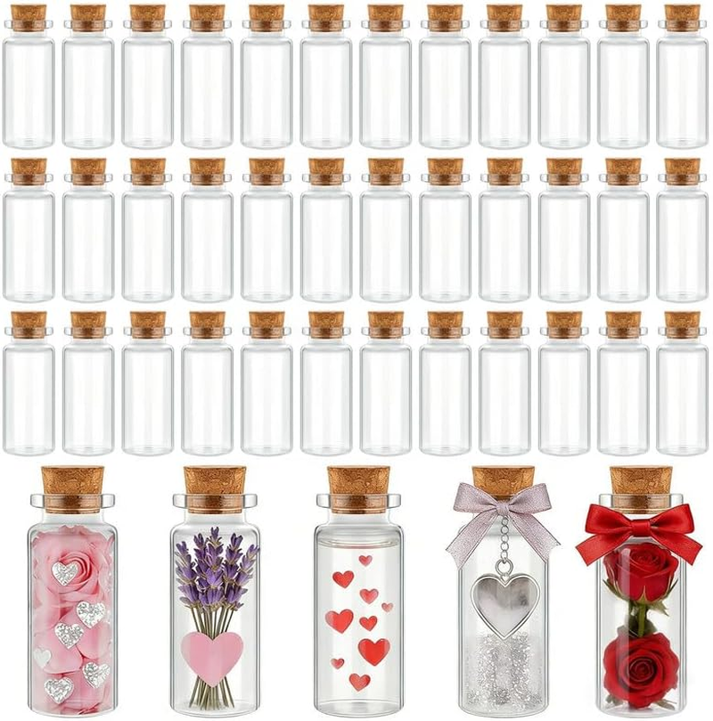 Gerrii 100 Pcs 30 Ml Mini Glass Bottles with Wood Cork Stoppers, Mini Glass Vials Small Clear Bottles Wishing Message Spell Potion Tiny Jars Sand Art for Decoration Wedding DIY Favor image number 4