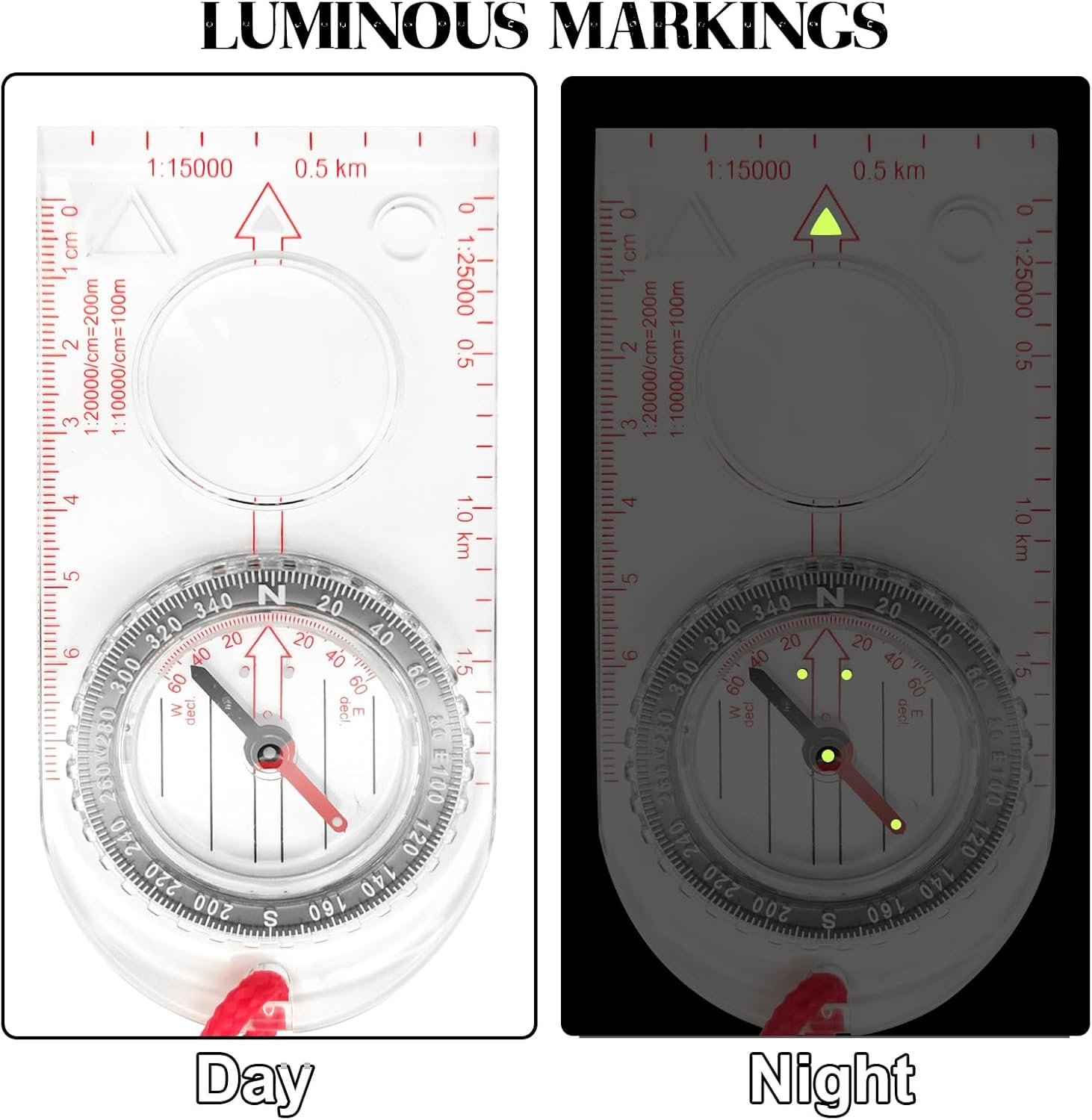 Blingkingdom Multifunctional Waterproof Navigation Compass Map Ruler Magnifier for Explorer Hiking Map Reading and Navigation with Adjustable Lanyard image number 3