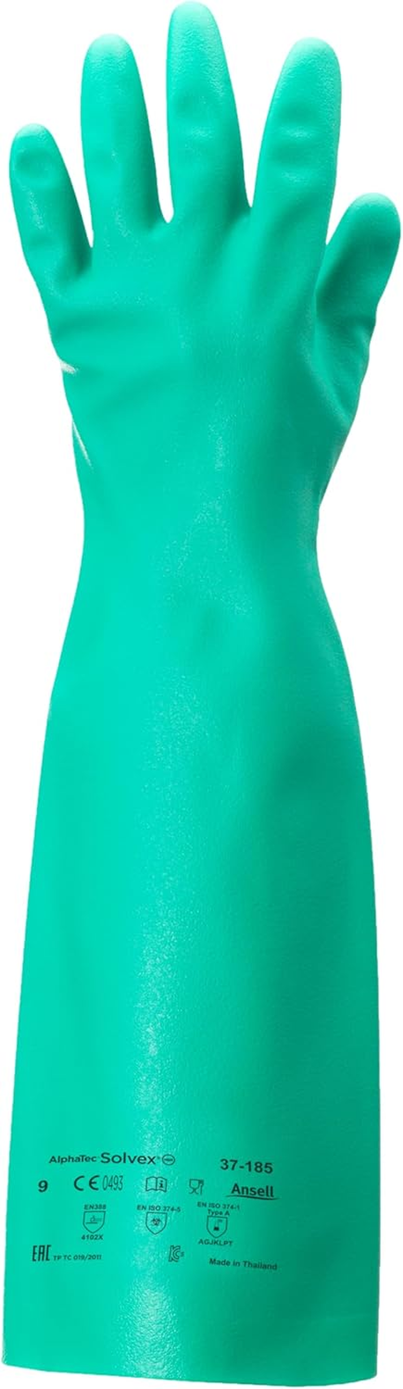 Ansell Alphatec 37-185 Chemical-Resistant Nitrile Gloves, Liquid and Splash Protection, Food-Handling, Silicone and Latex-Free Work Glove, Waterproof, Reusable, Green, Size M (1 Pair) image number 3